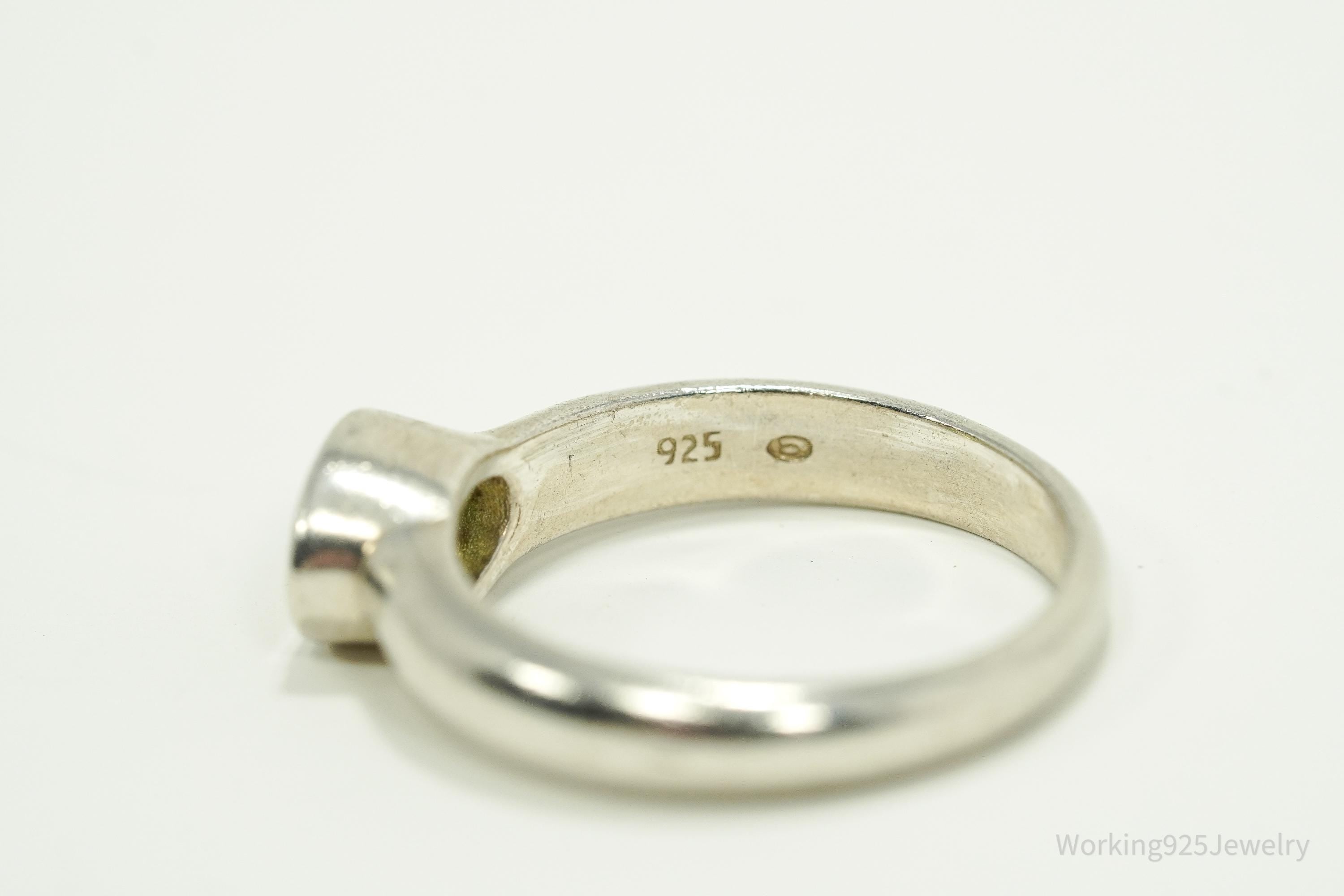 Vintage Green Peridot Sterling Silver Ring - Size 8