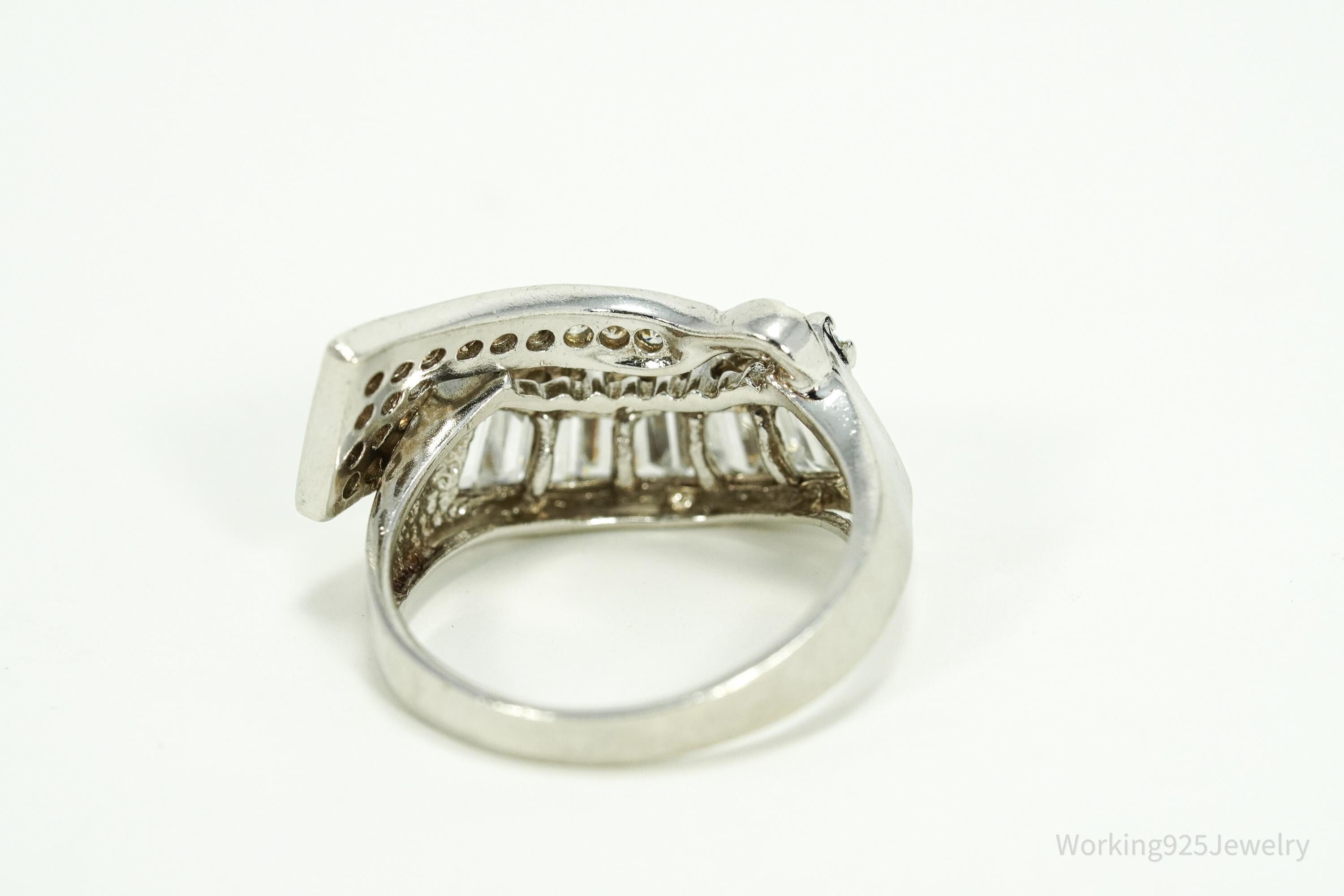 Vintage Cubic Zirconia Sterling Silver Statement Ring - Sz 7.5