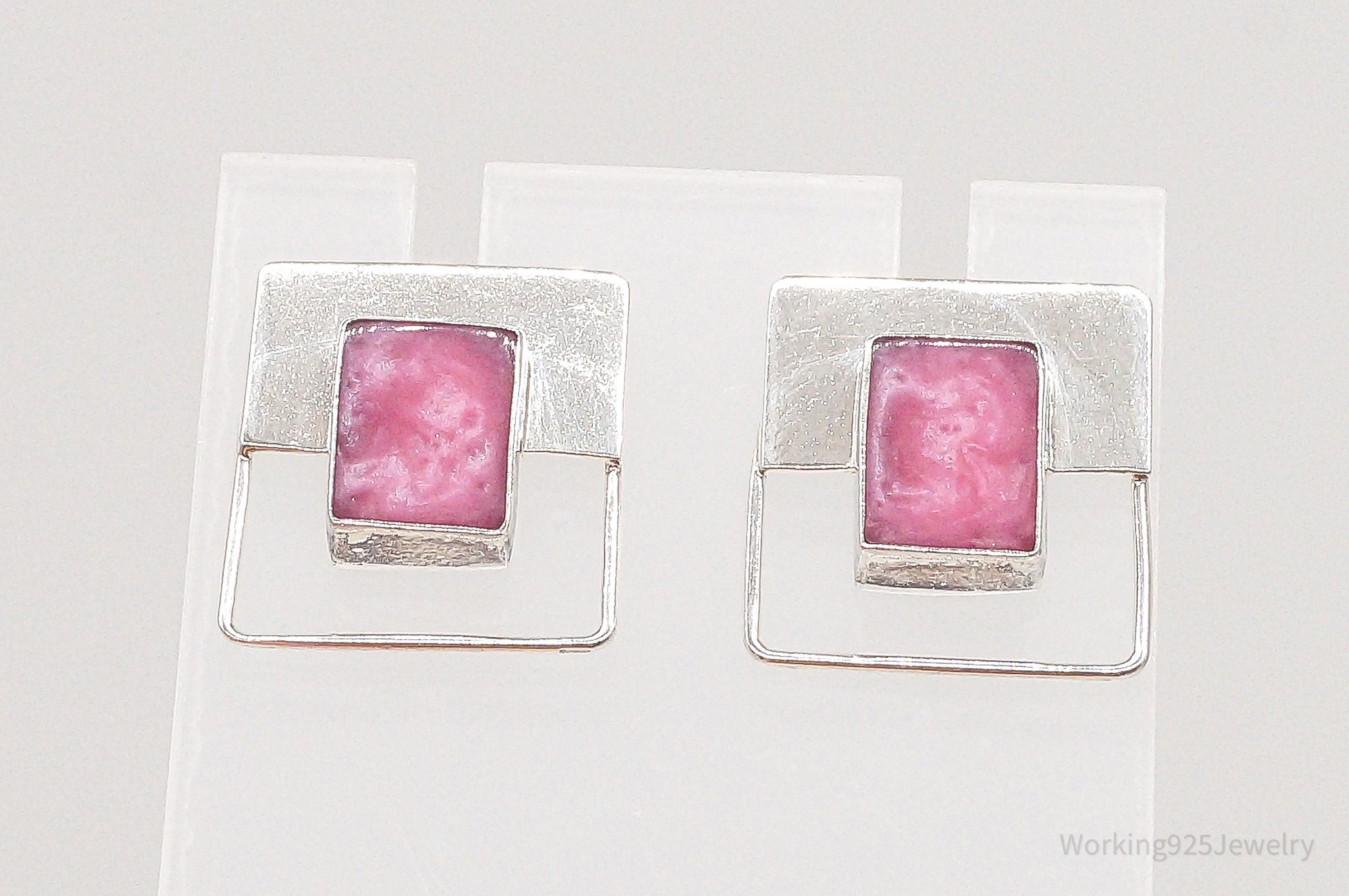 Vintage Modernist Resin Square Sterling Silver Earrings