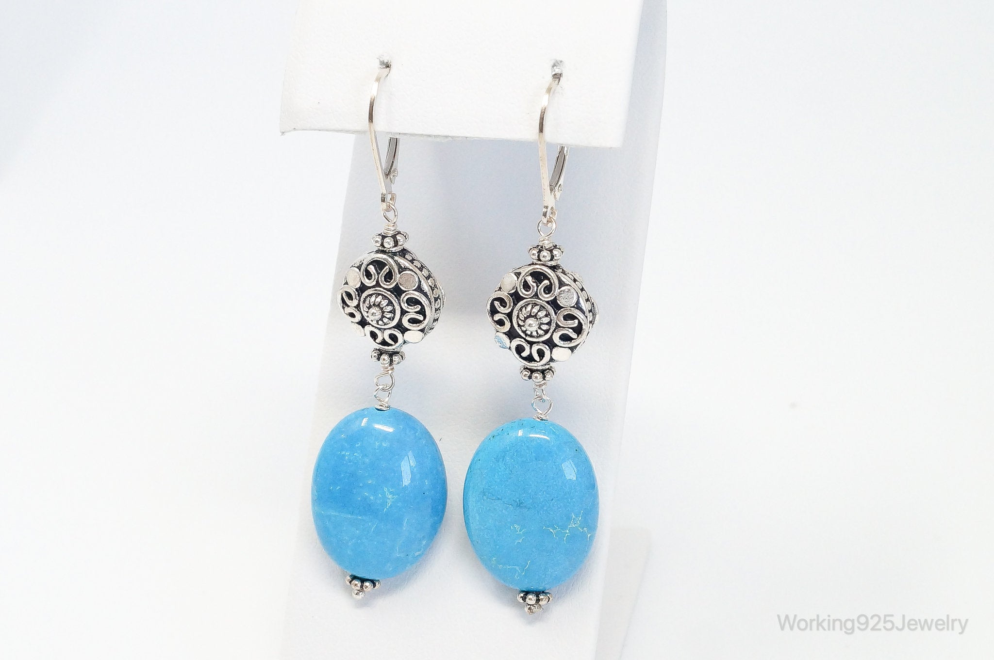 Vintage Turquoise Bali Style Sterling Silver Earrings