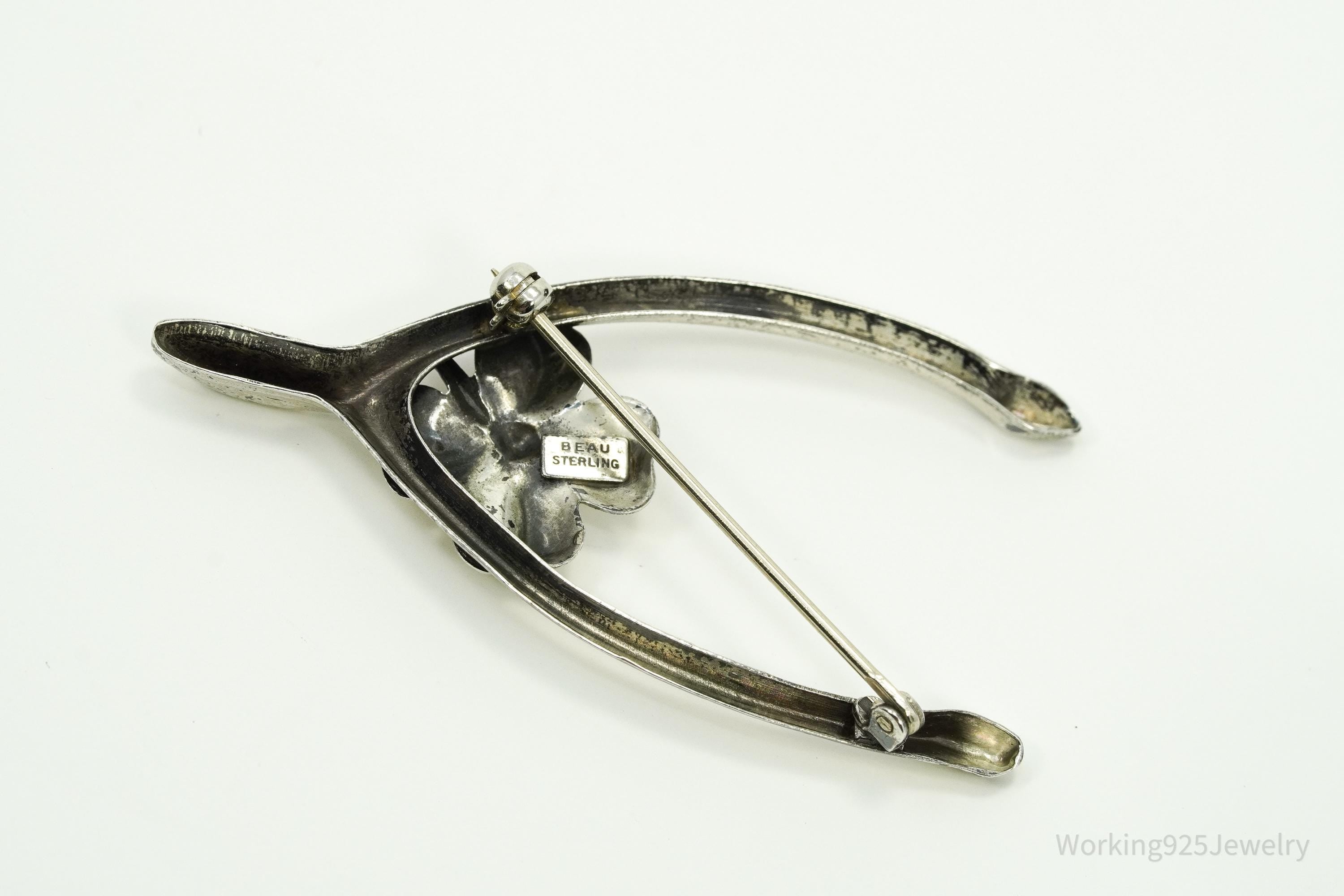 Vintage Designer Beau Wish Bone Sterling Silver Brooch Pin