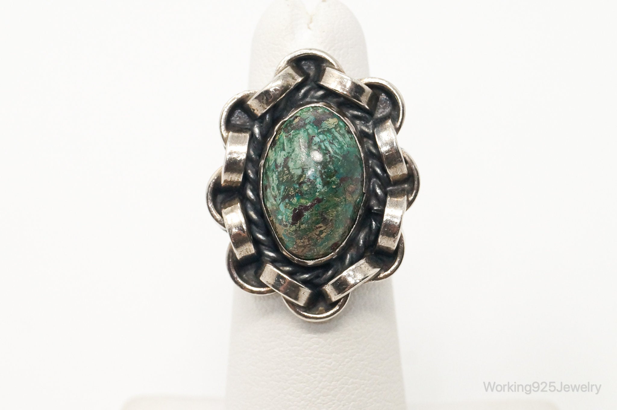 Vintage Mexico Turquoise Southwestern Sterling Silver Ring - Sz 4.75