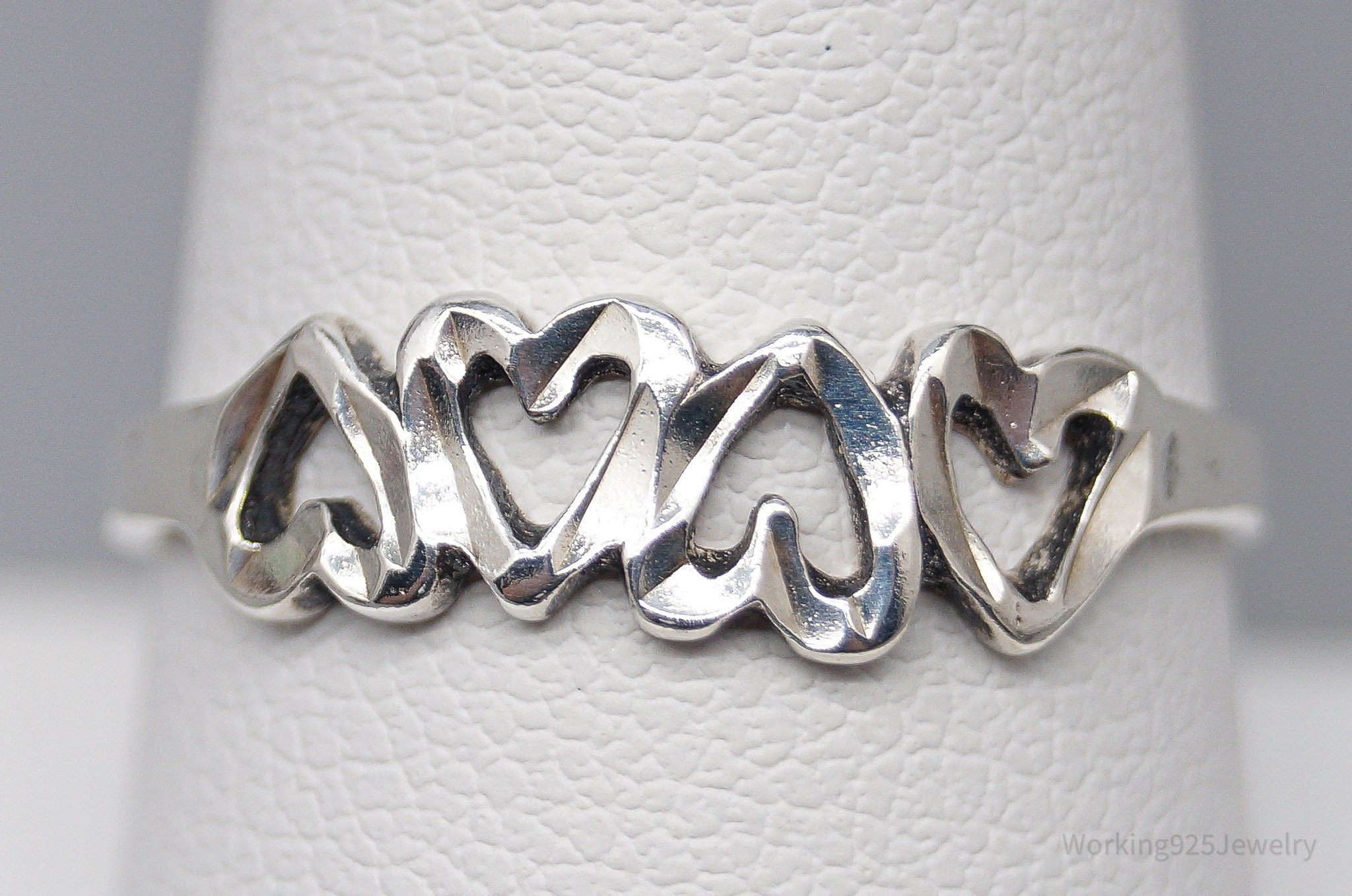 Vintage Open Heart Pattern Sterling Silver Band Ring - Size 9