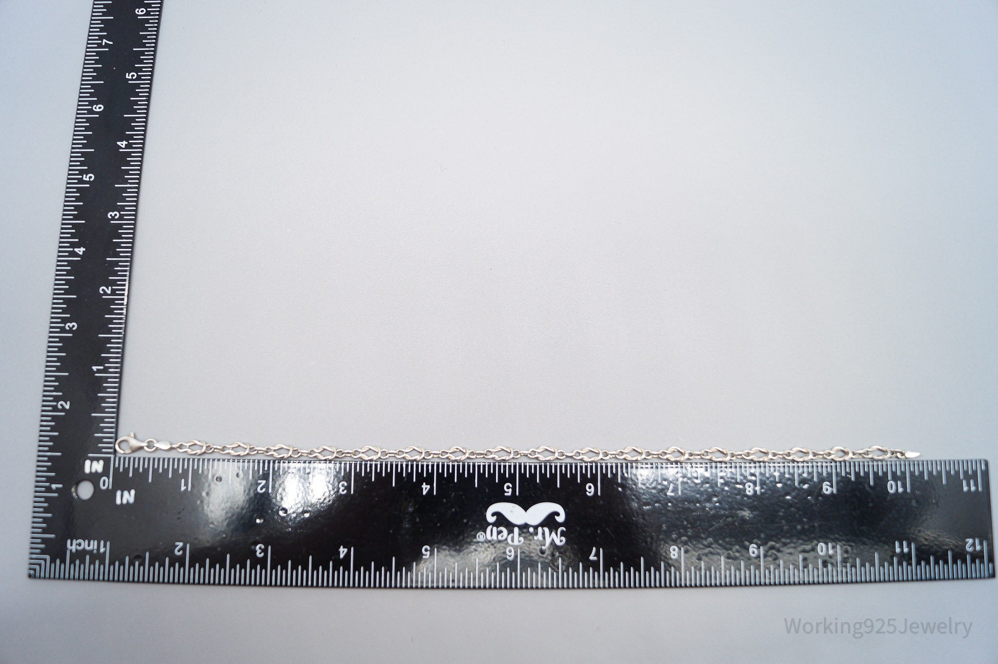 Vintage Love Knot Link Sterling Silver Anklet / Bracelet - 10 3/16"