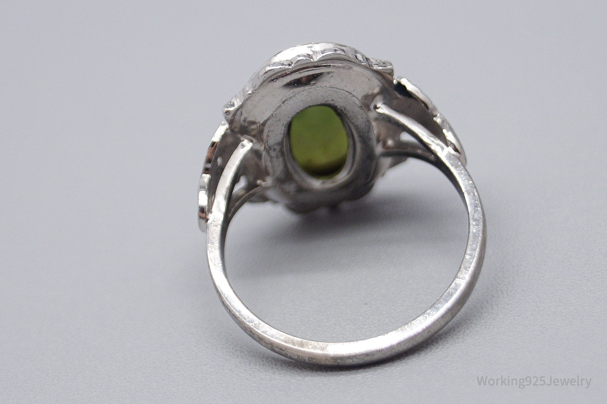 Antique Designer Clark & Coombs Nephrite Jade Sterling Silver Ring - Size 7.5