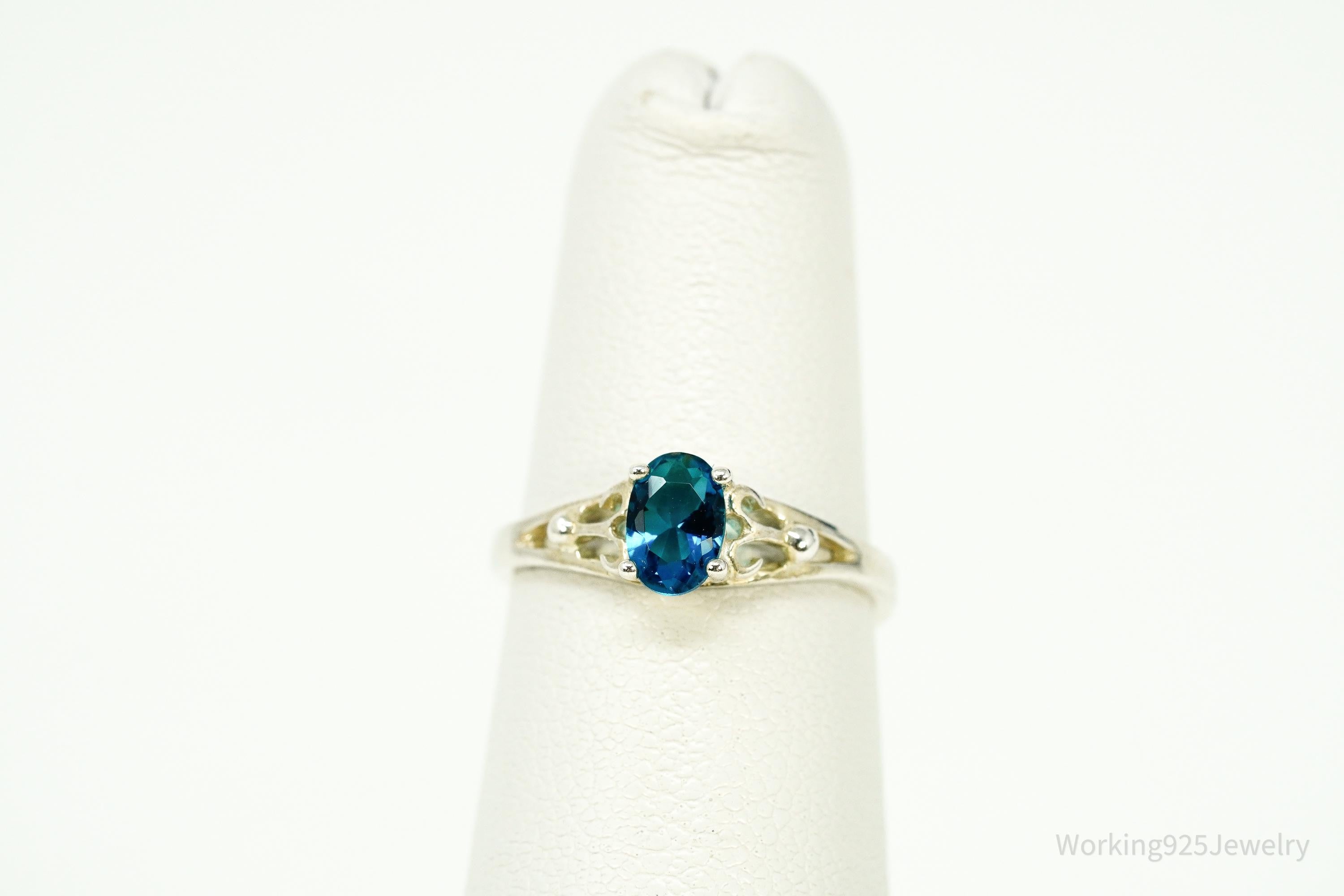 Vintage Faux Sapphire Sterling Silver Ring - Size 4.5 Adjustable