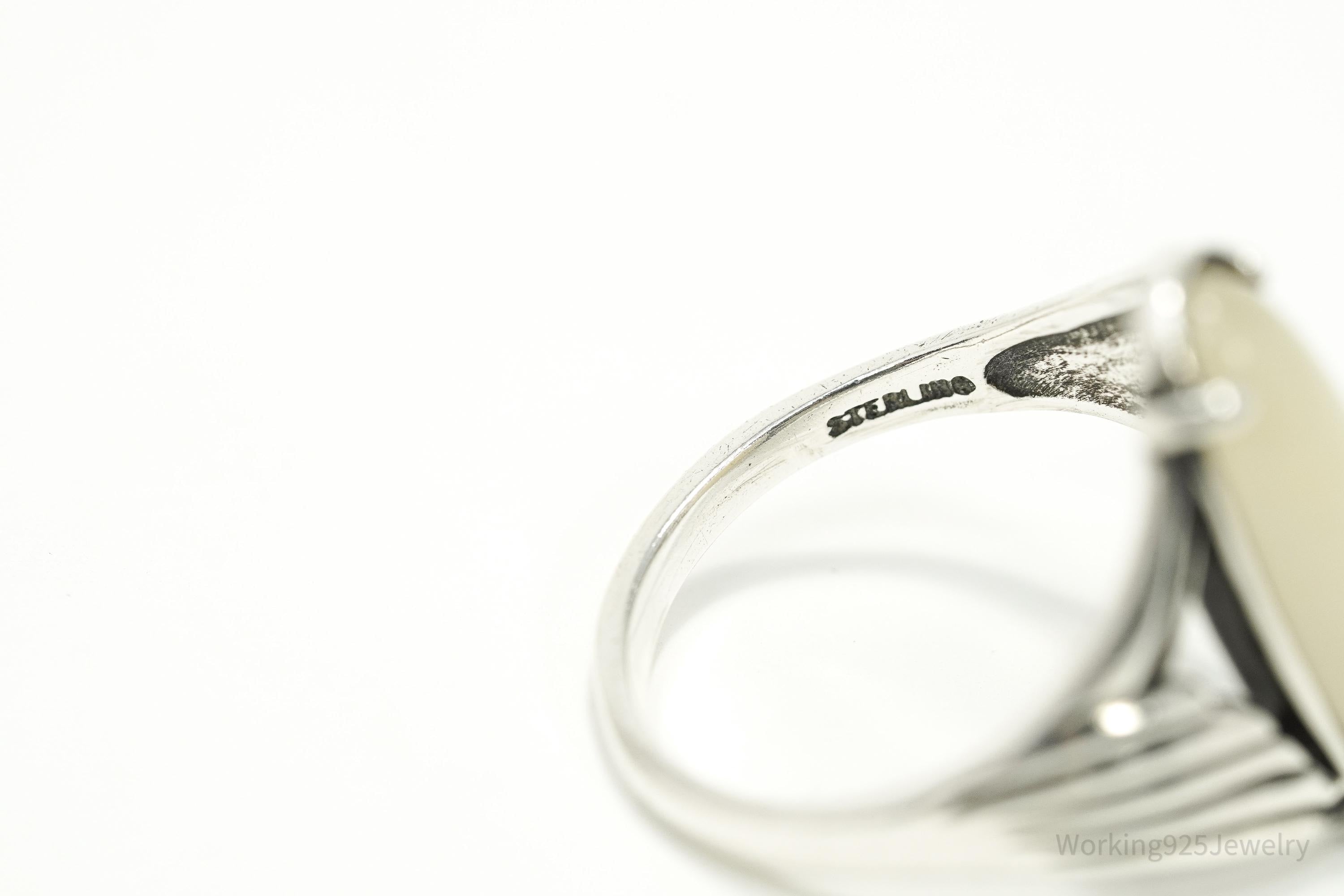 Vintage Designer KABANA White Jade Sterling Silver Ring - Size 9