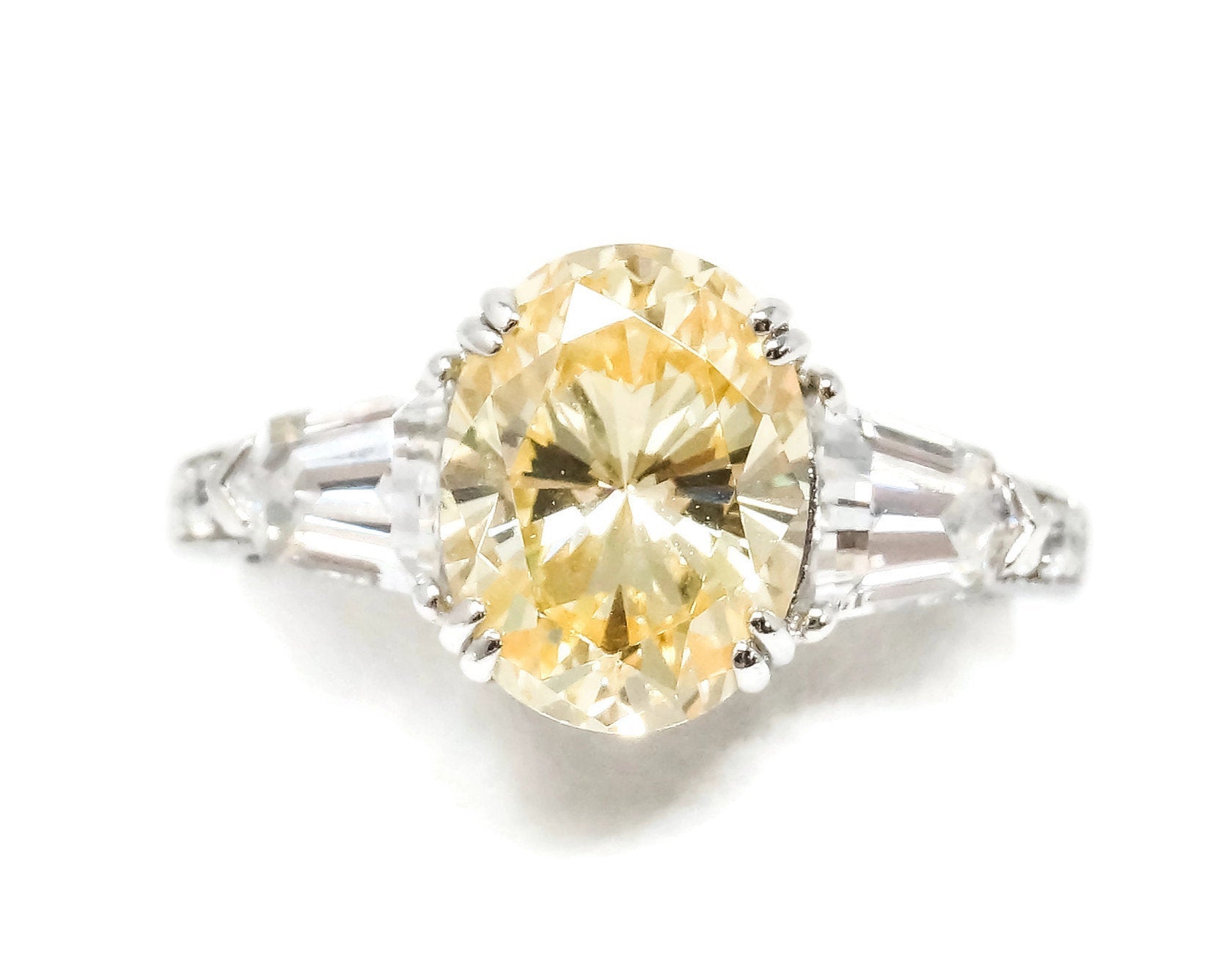 Vintage Yellow & White Cubic Zirconia Sterling Silver Ring - Sz 9.5