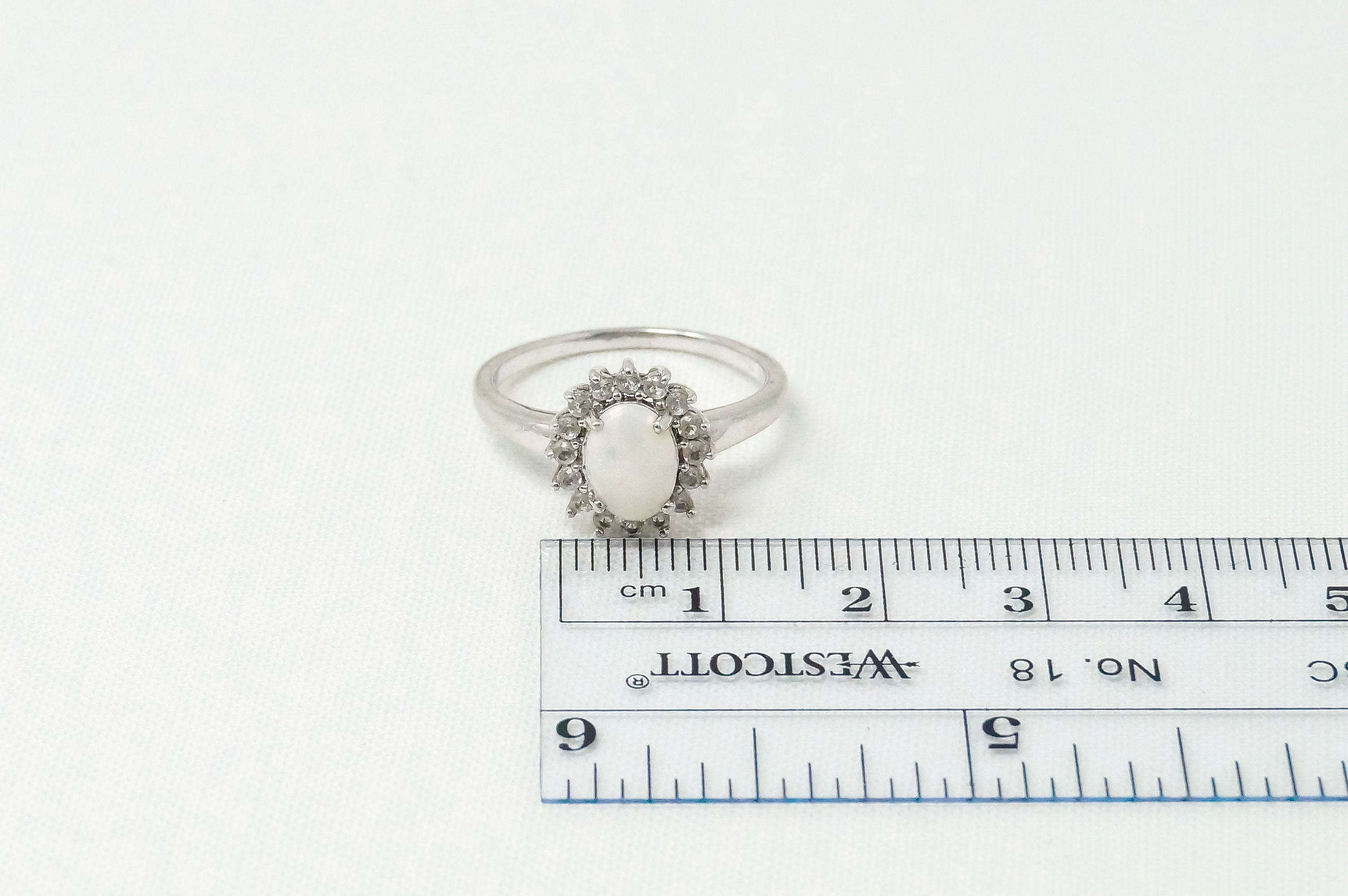 Vintage White Opal Cubic Zirconia Sterling Silver Ring - Sz 6.75