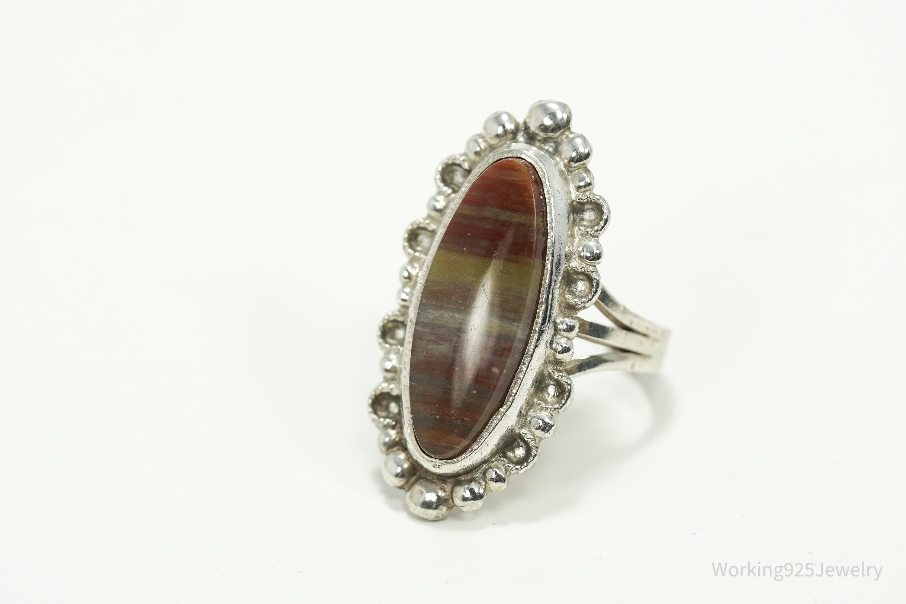 Vintage Handmade Native American Agate Sterling Silver Ring - Size 8