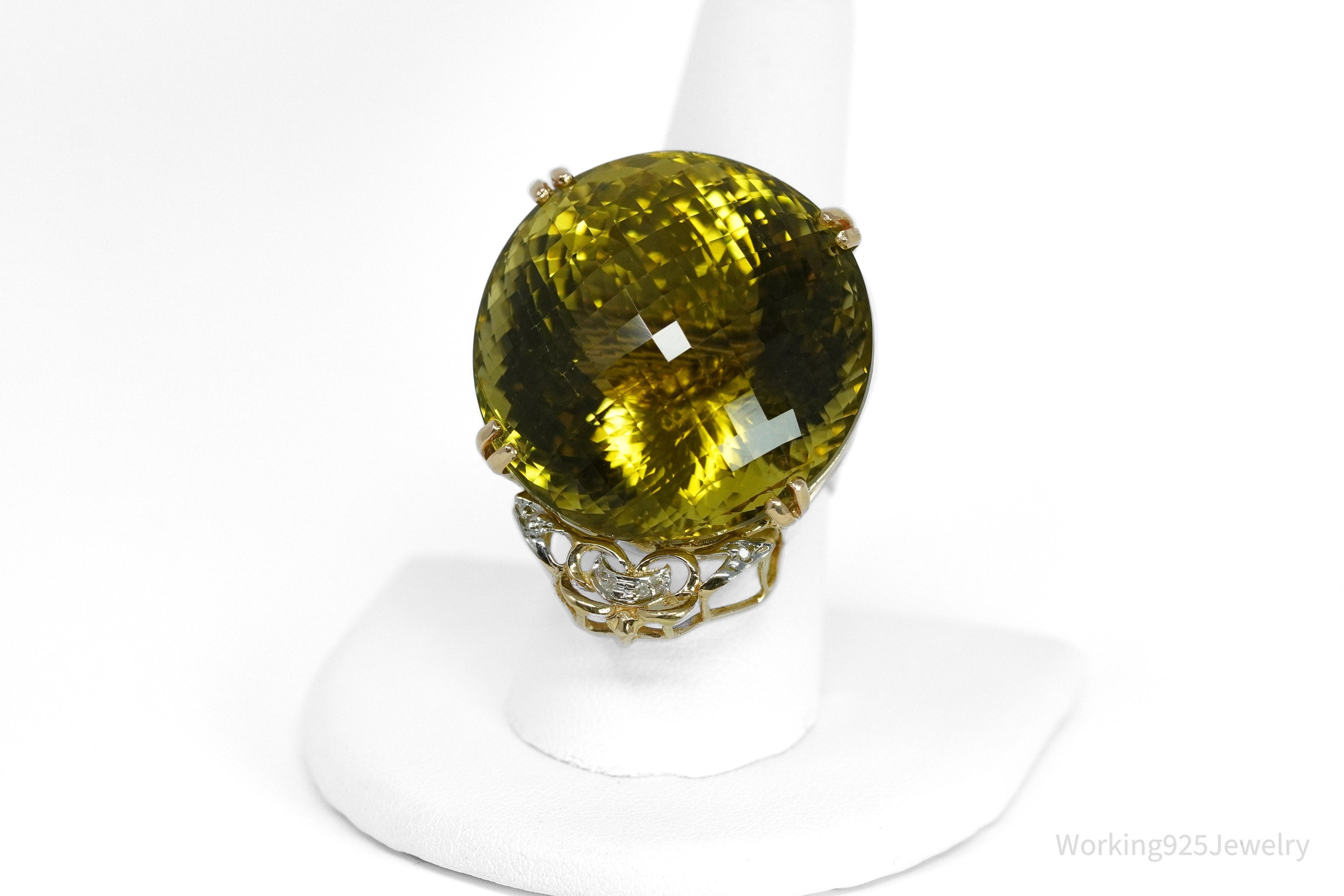 Large Citrine & Diamonds 14K Yellow Gold Ring - Size 8.25