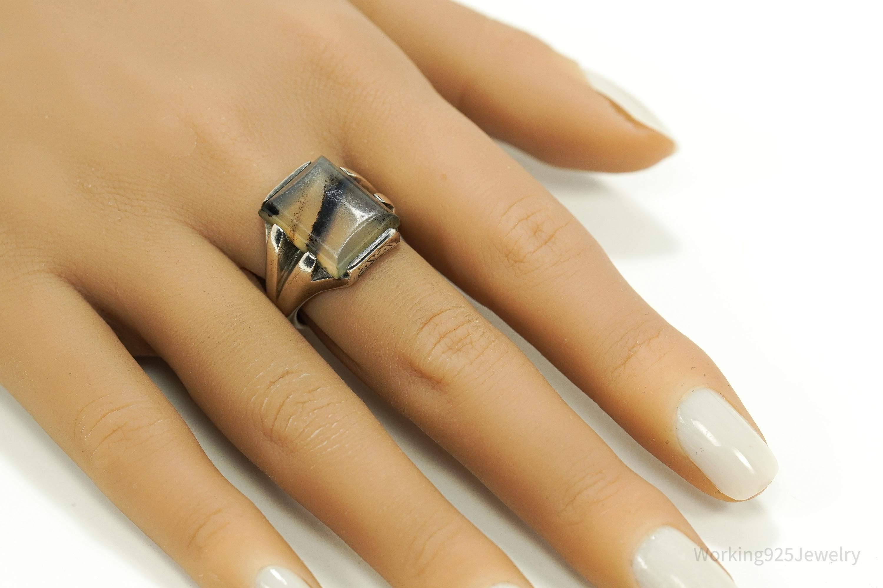 Antique Agate Sterling Silver Ring - Size 9.5