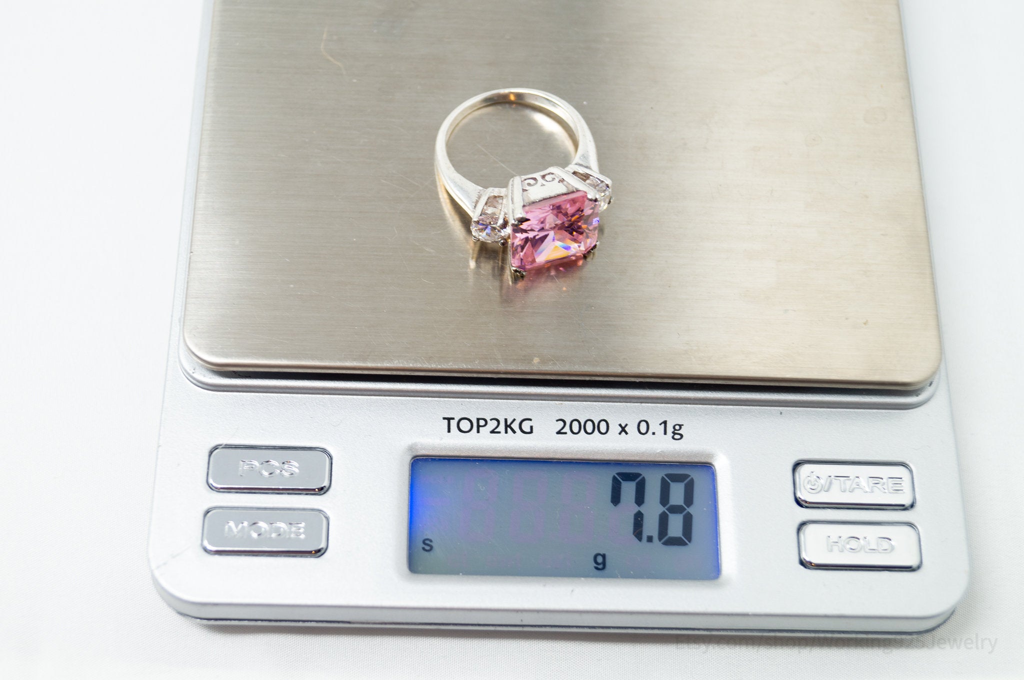 Vintage Art Deco Style Pink Topaz CZ Statement Ring Sterling Silver - Size 7.5