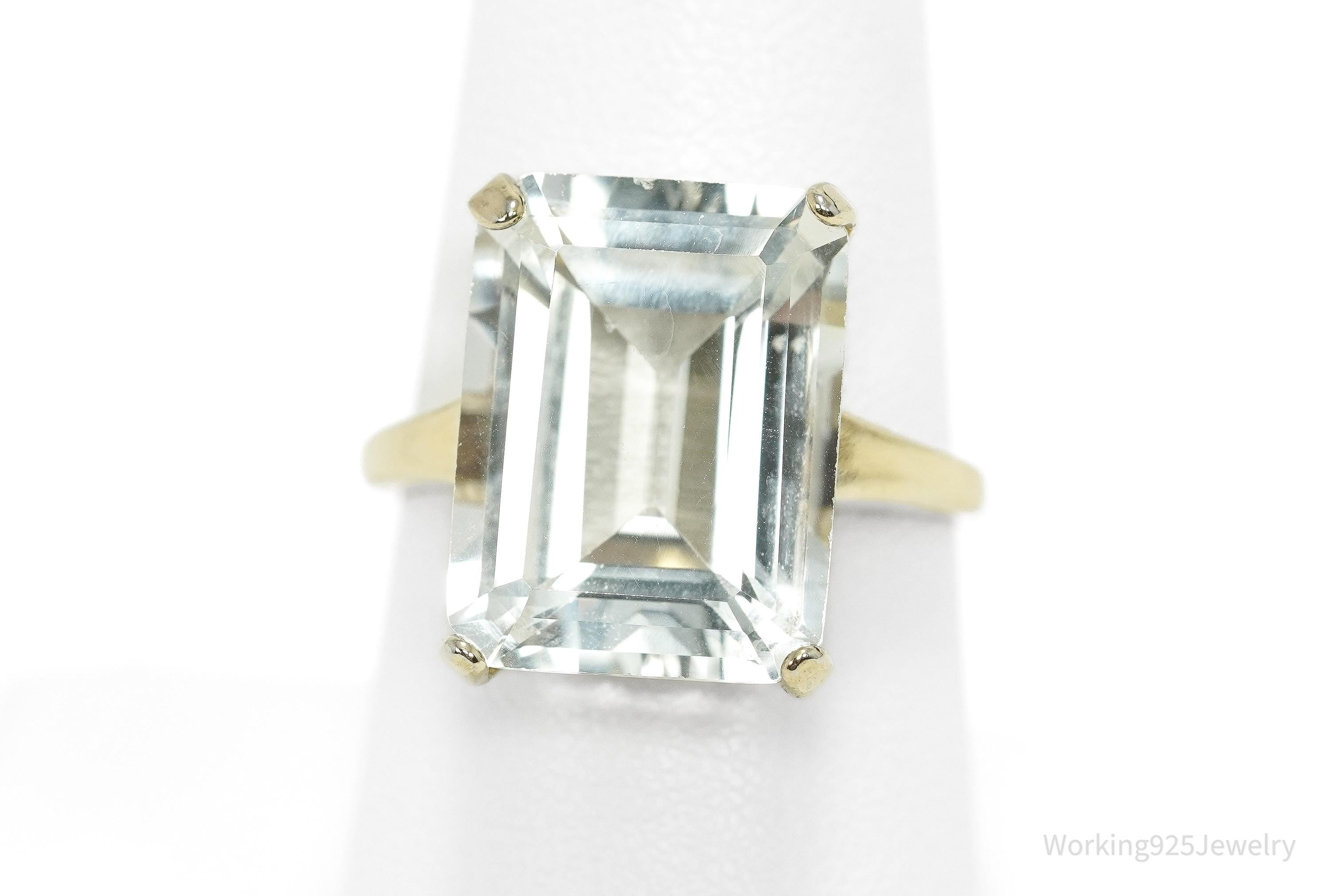 Vintage UTC Large Cubic Zirconia Gold Vermeil Sterling Silver Ring - Size 8