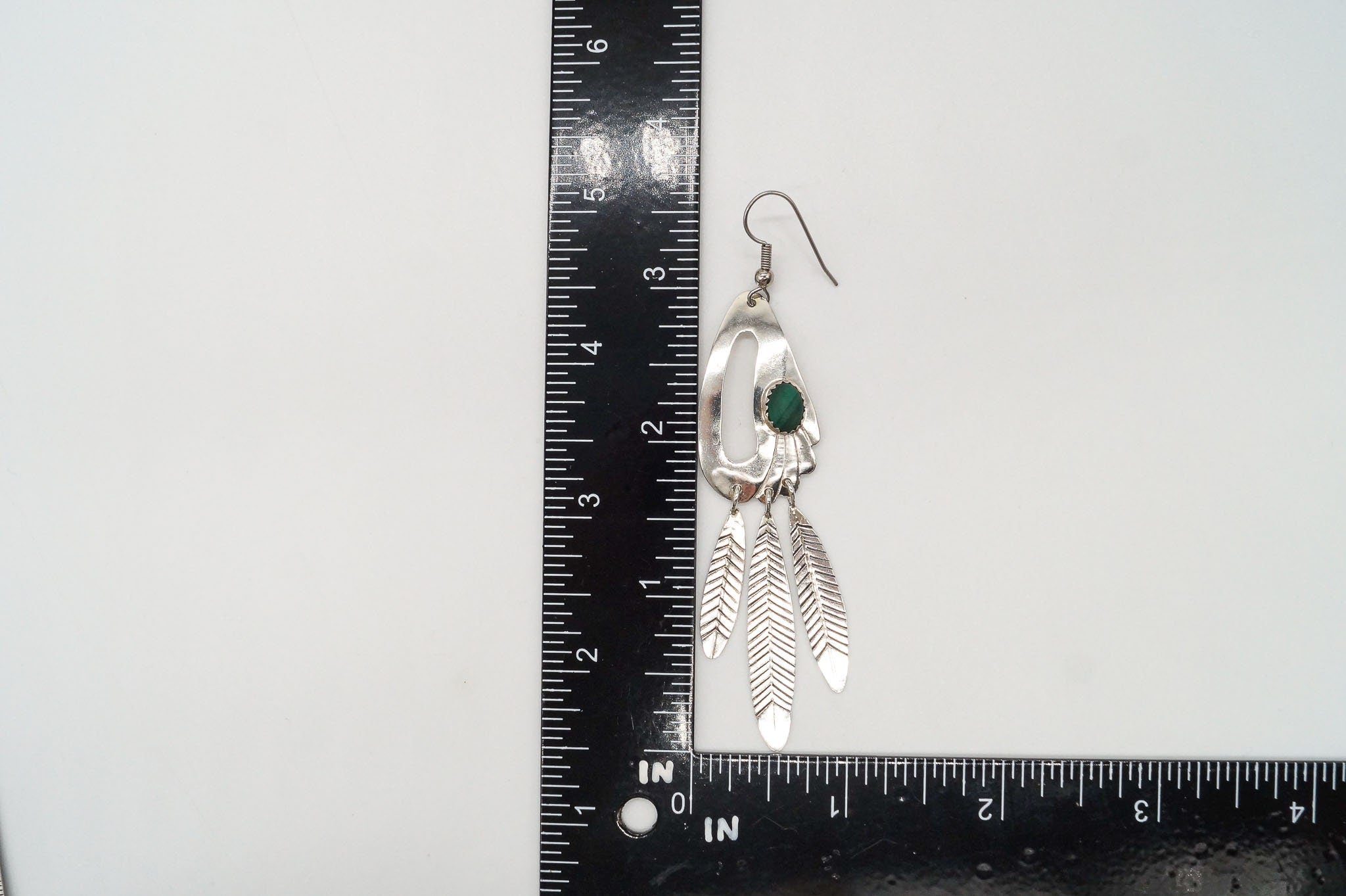 Vintage Native American JL Malachite Sterling Silver Earrings