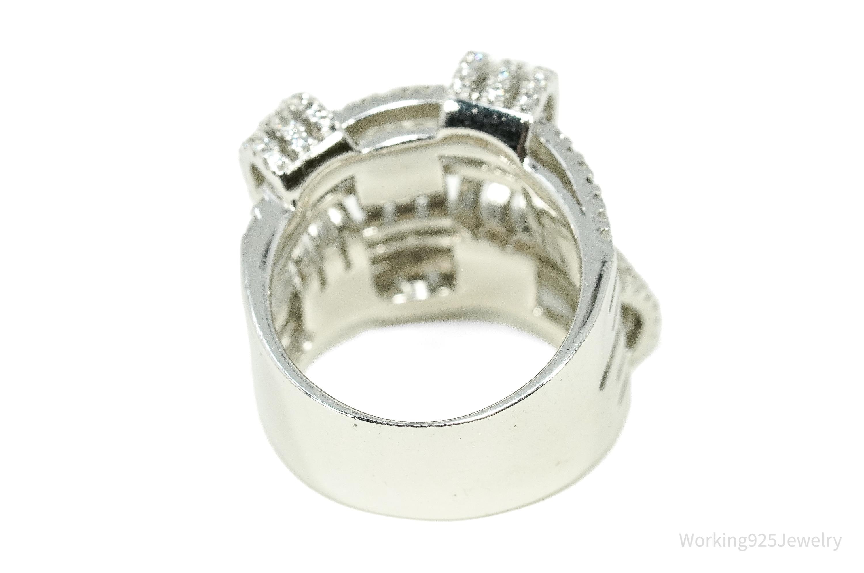 SUZY LEVIAN Pave Cubic Zirconia Sterling Silver Weaving Wide Band Ring Size 6.5