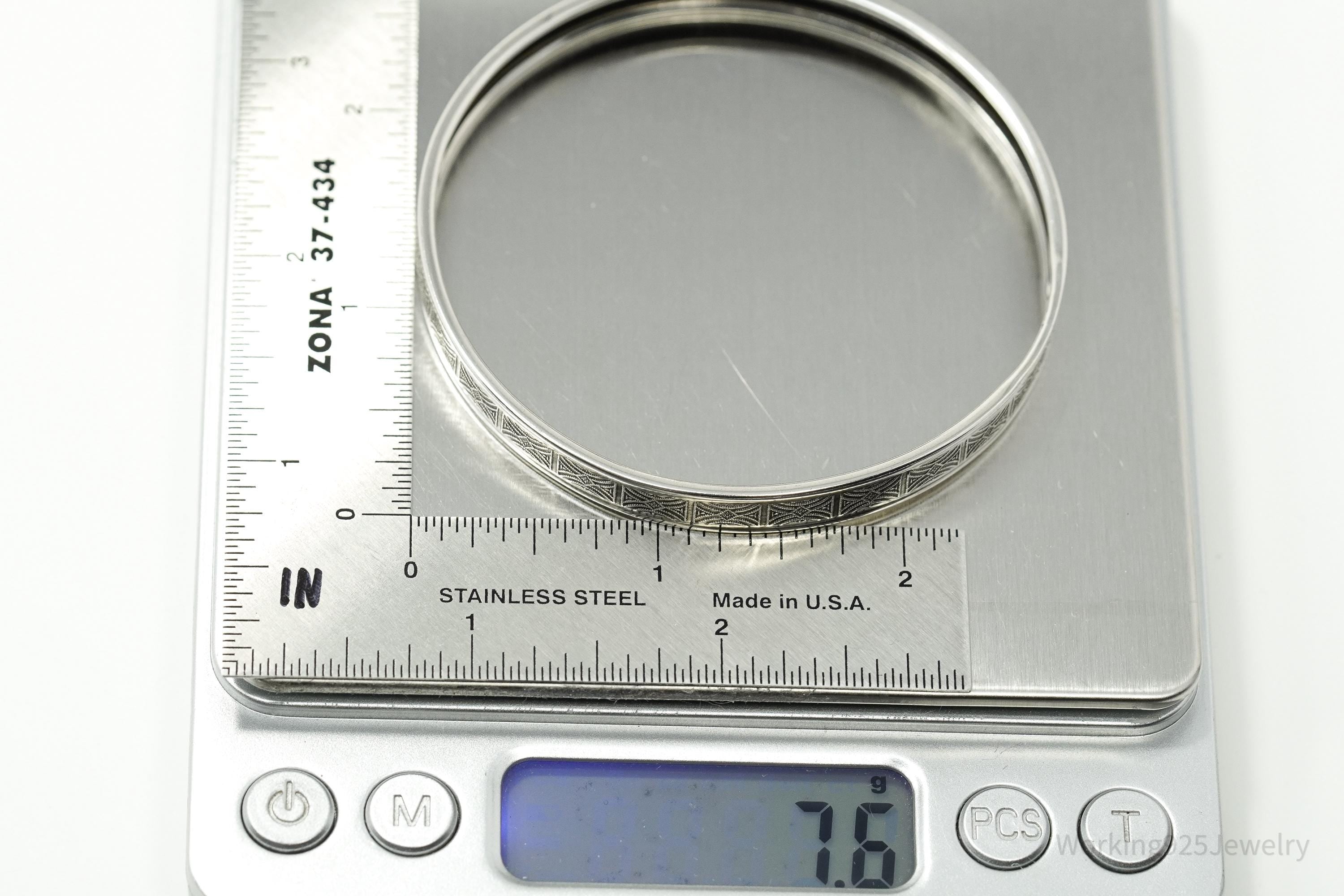 Antique Beau Art Deco Sterling Silver Bangle Bracelet 7 7/8"