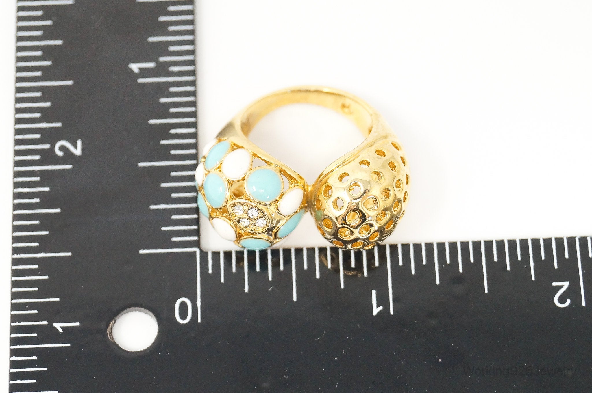 VTG Art Deco Golden Enamel Crystals Costume Ring Size 7