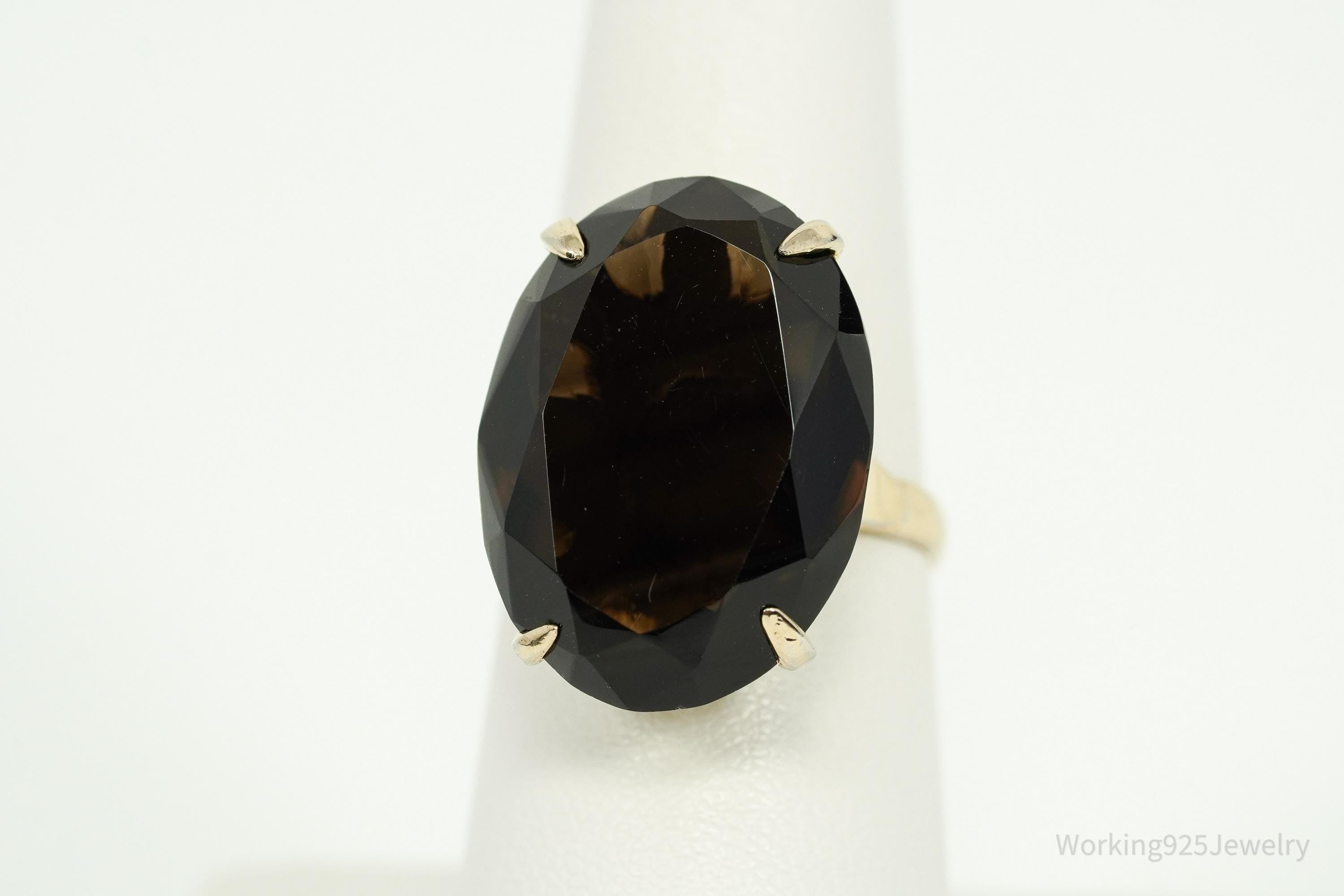 Antique Large Smoky Topaz Gold & Silver Ring - Size 7