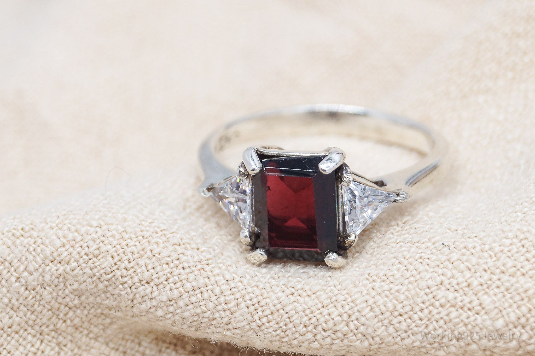 Vintage Garnet Cubic Zirconia Sterling Silver Ring - Size 8