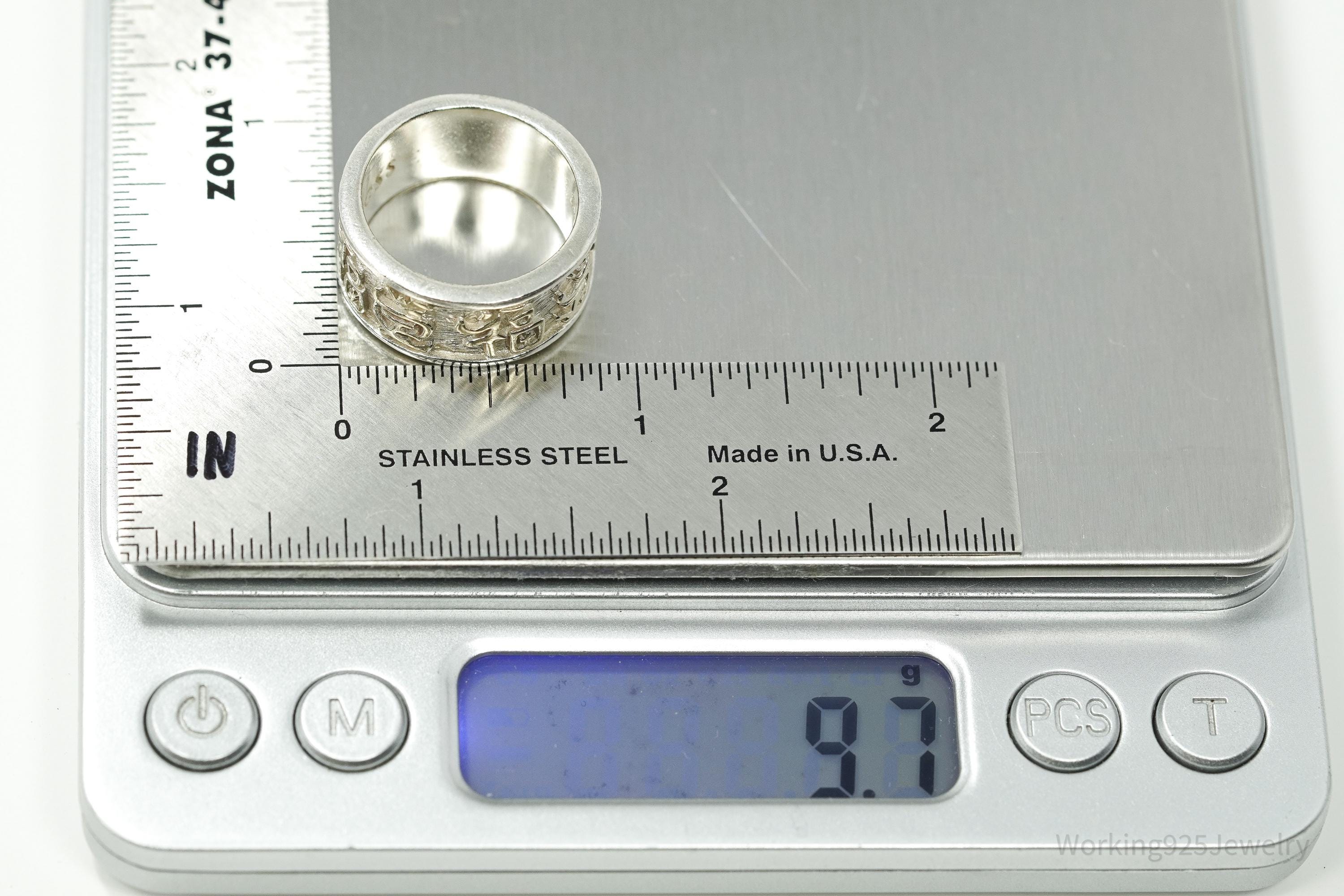 Vintage Chinese Love & Happiness Sterling Silver Band Ring - Size 8