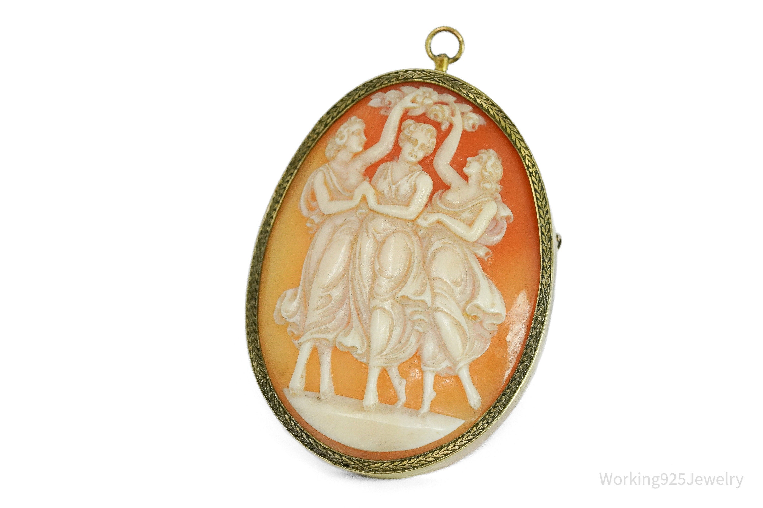 Antique 14K Yellow Gold Shell Cameo Brooch Pin Pendant