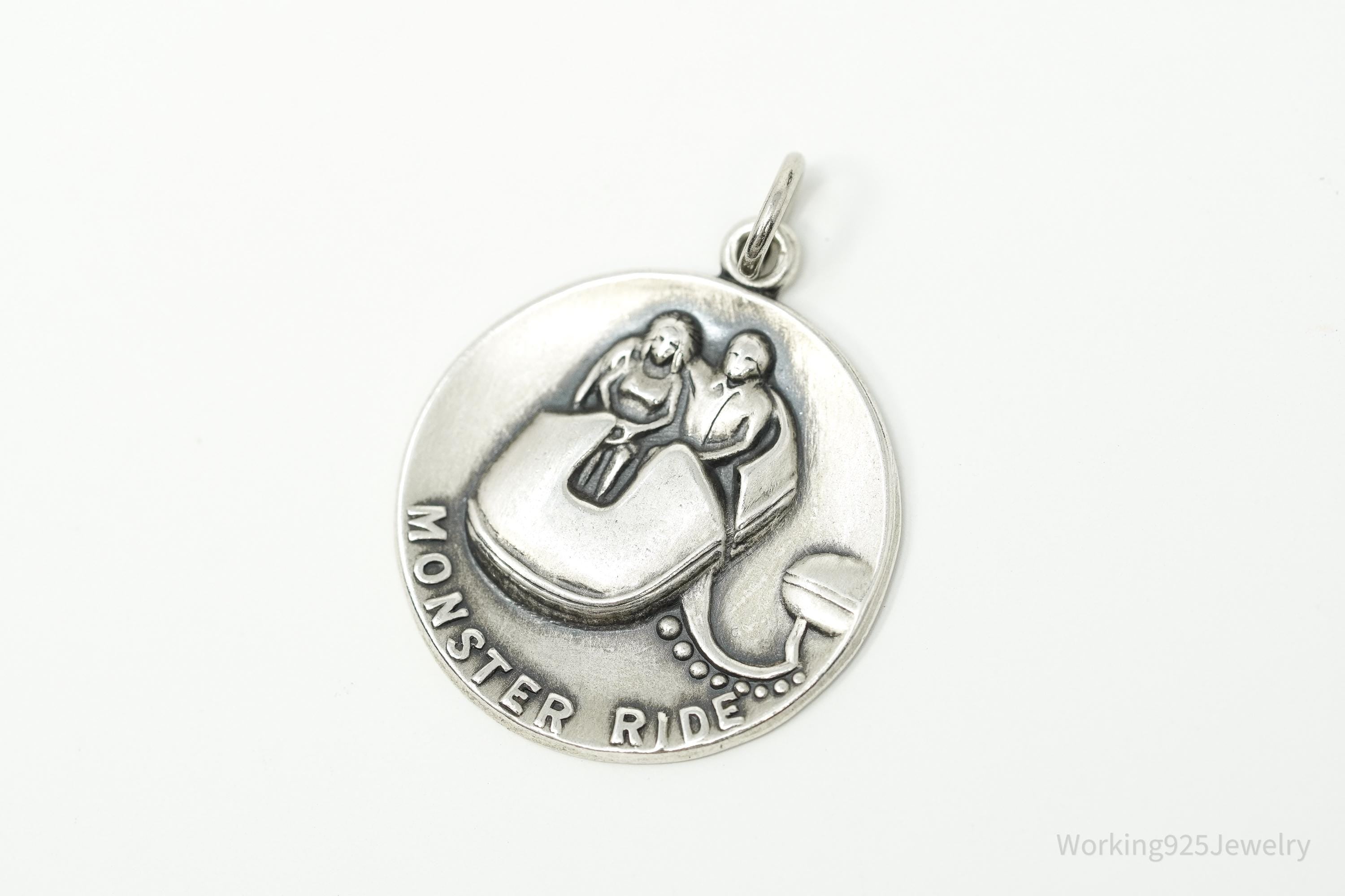 RARE Vintage Designer Bell Trading Monster Ride Sterling Silver Charm Pendant 1"