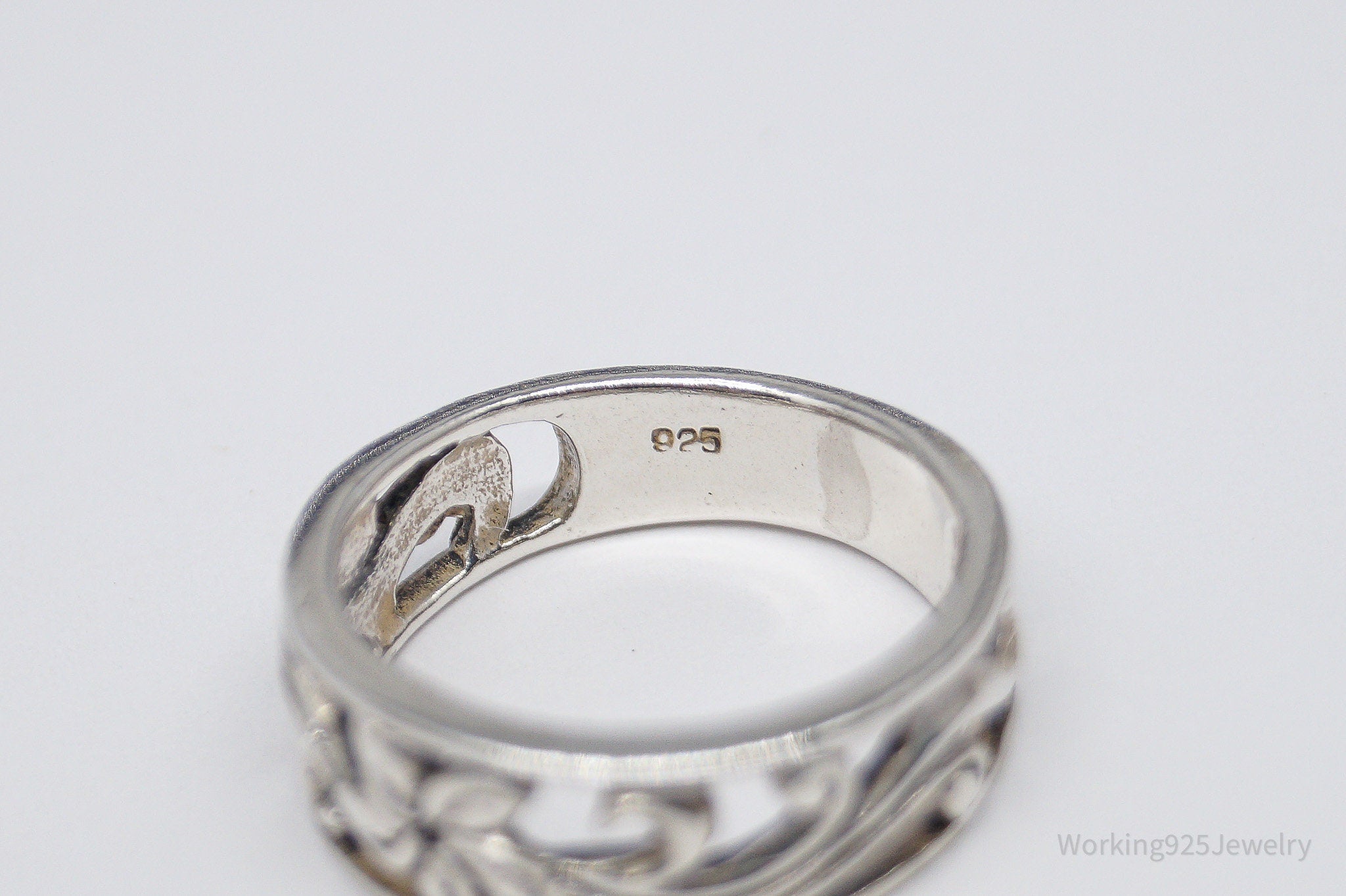 Vintage Flower Sterling Silver Band Ring Size 6.75