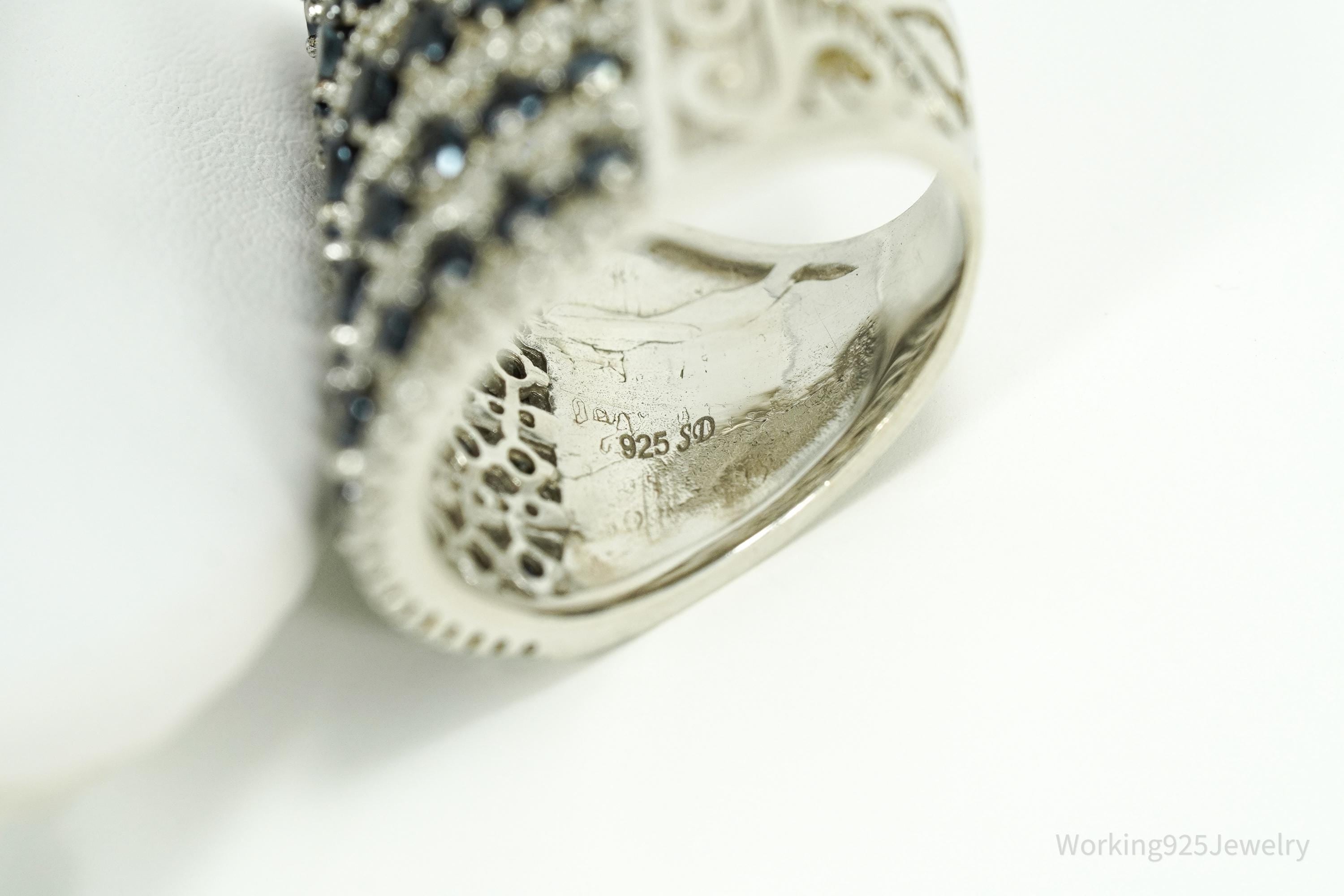 Vintage Black Spinel & White Topaz Sterling Silver Ring - Size 7