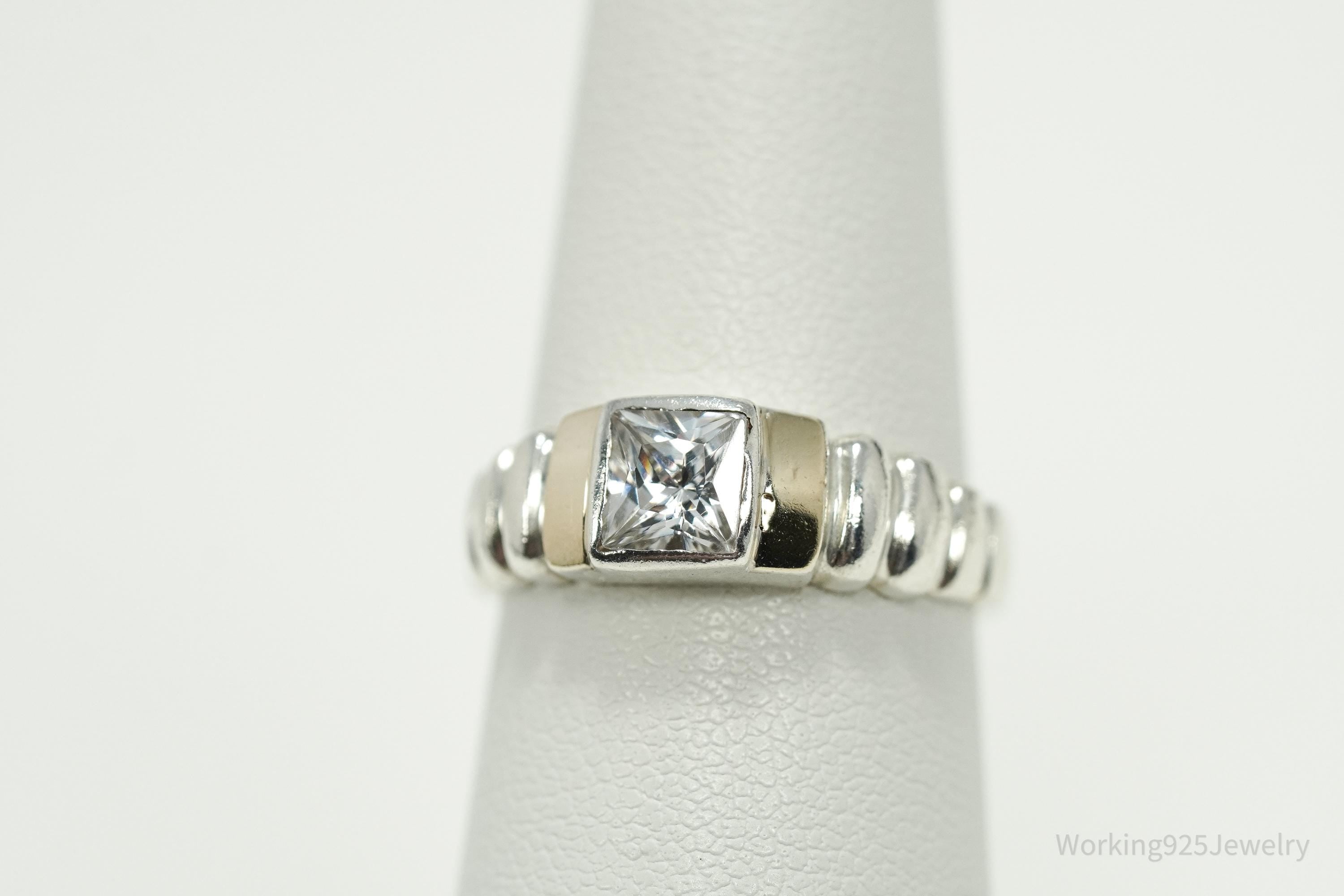 Vintage Cubic Zirconia Gold Vermeil Sterling Silver Ring - Size 6.75