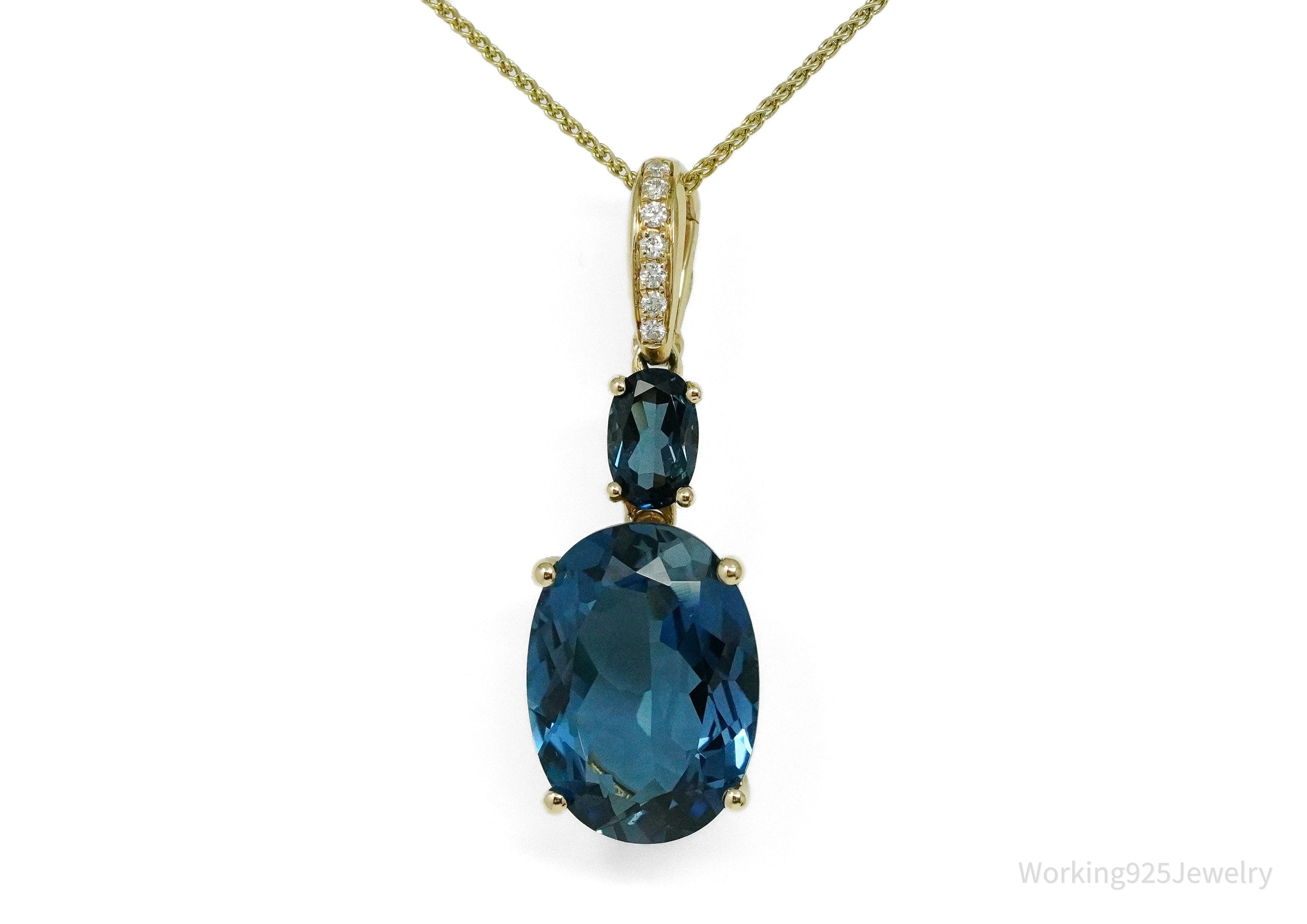 14K Yellow Gold, Diamond & Topaz Pendant Necklace 18"