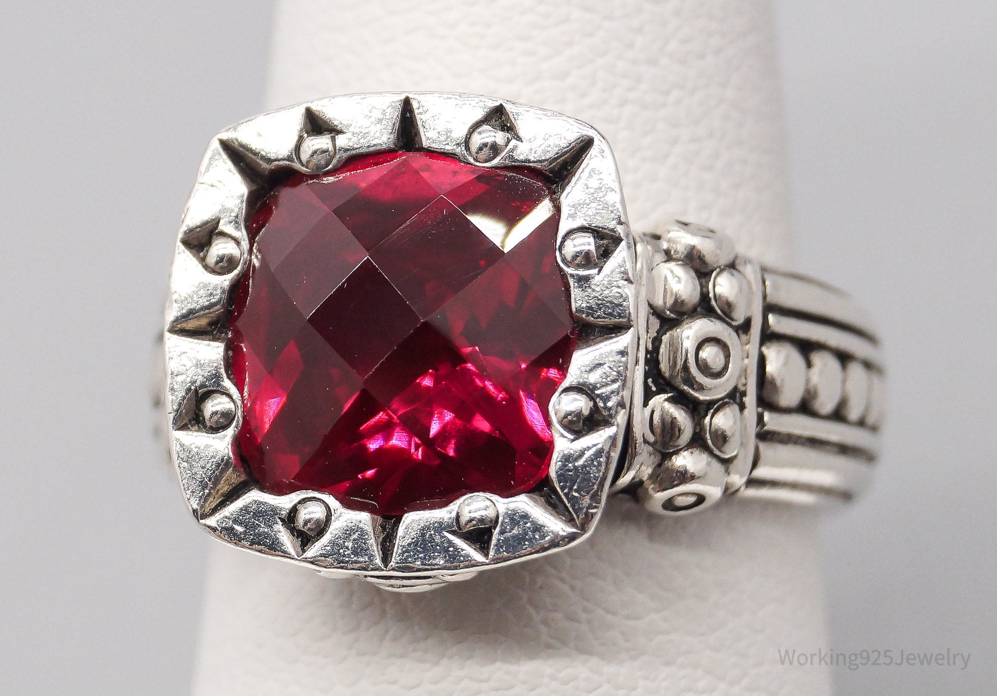 Vintage D & R Lab Ruby Sterling Silver Ring - Size 7