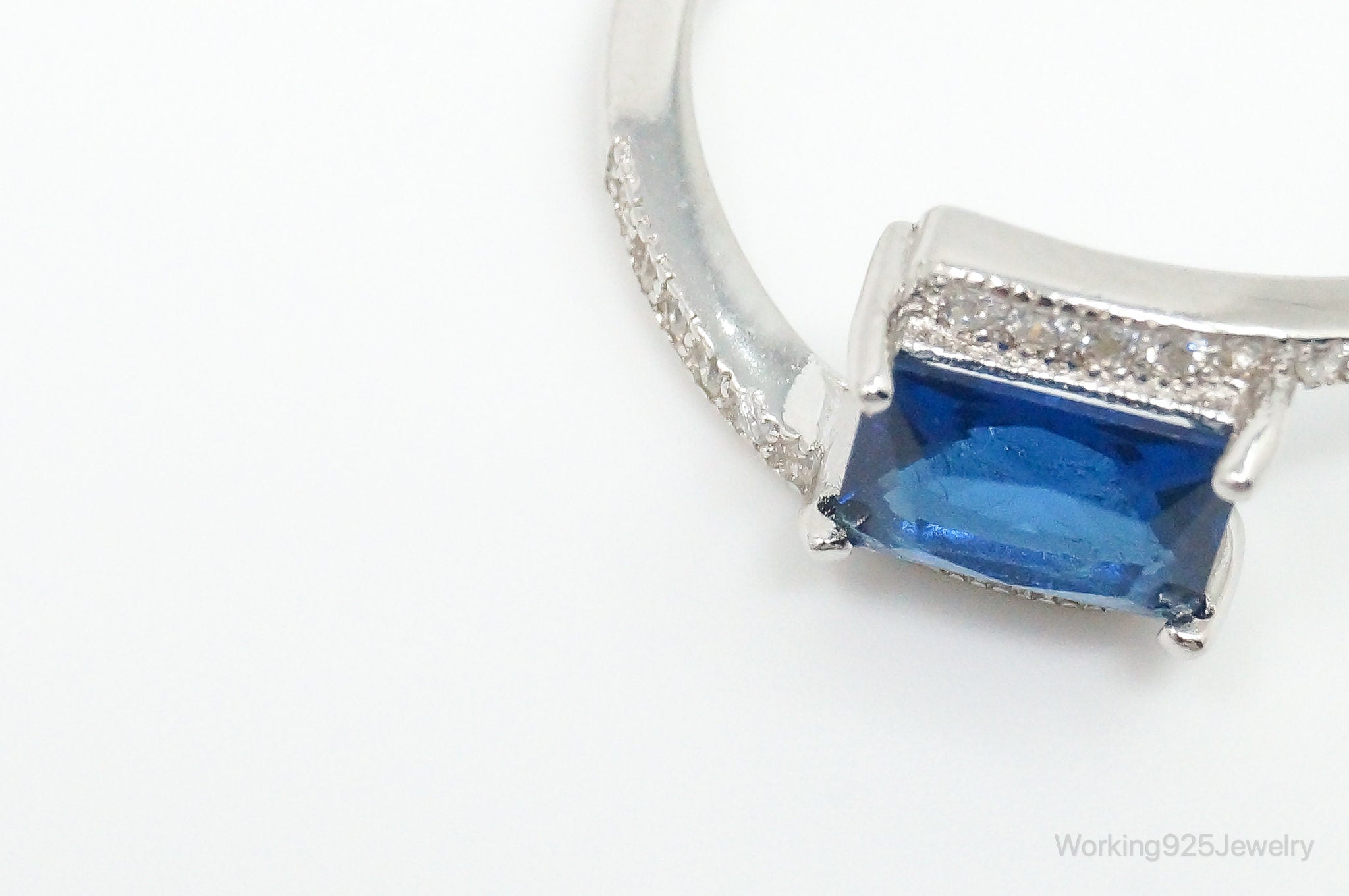 Lab Sapphire Cubic Zirconia Sterling Silver Ring - Size 6.75