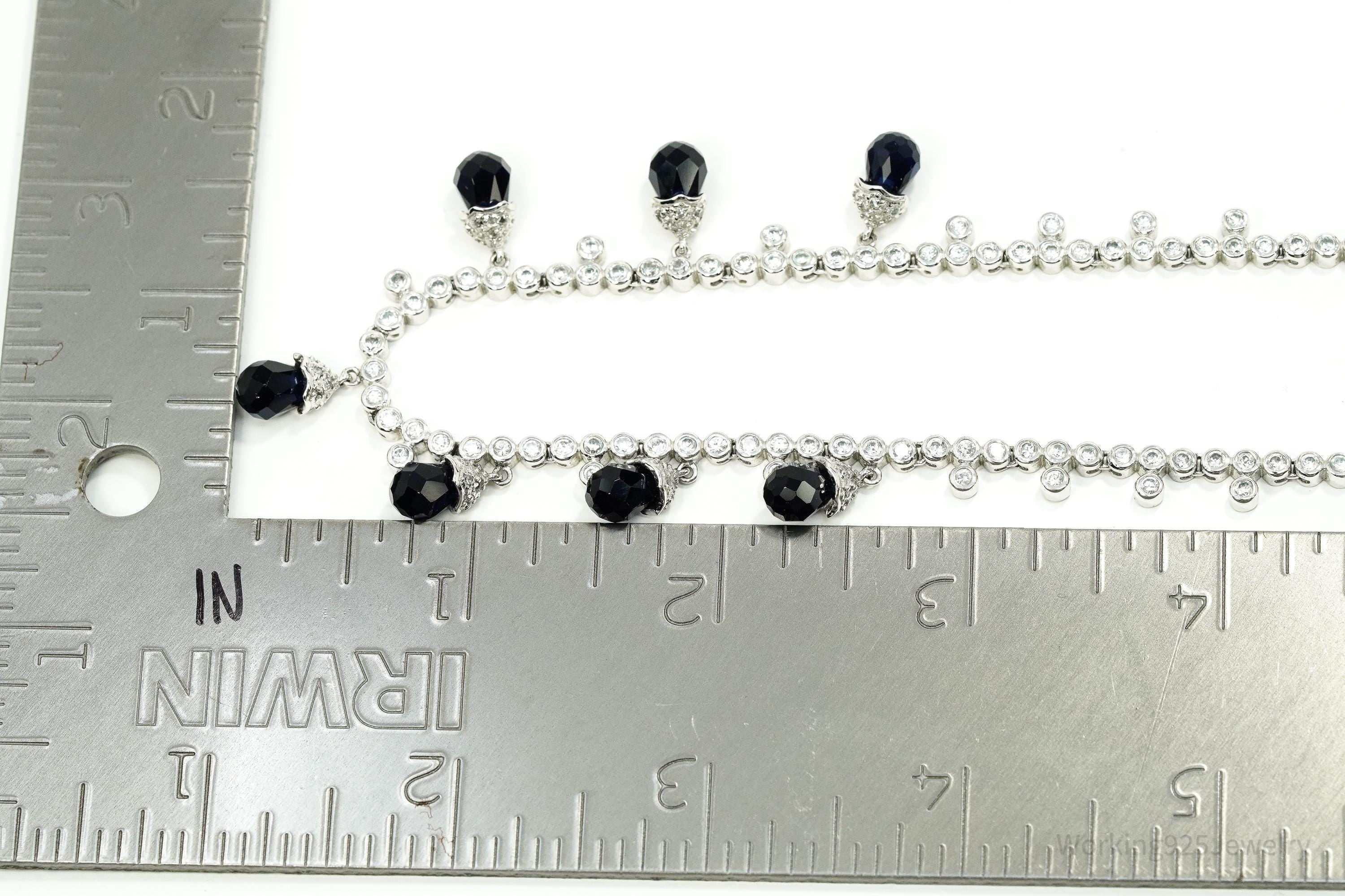 Vintage Lab Created Sapphire & Cubic Zirconia Sterling Silver Necklace 16"