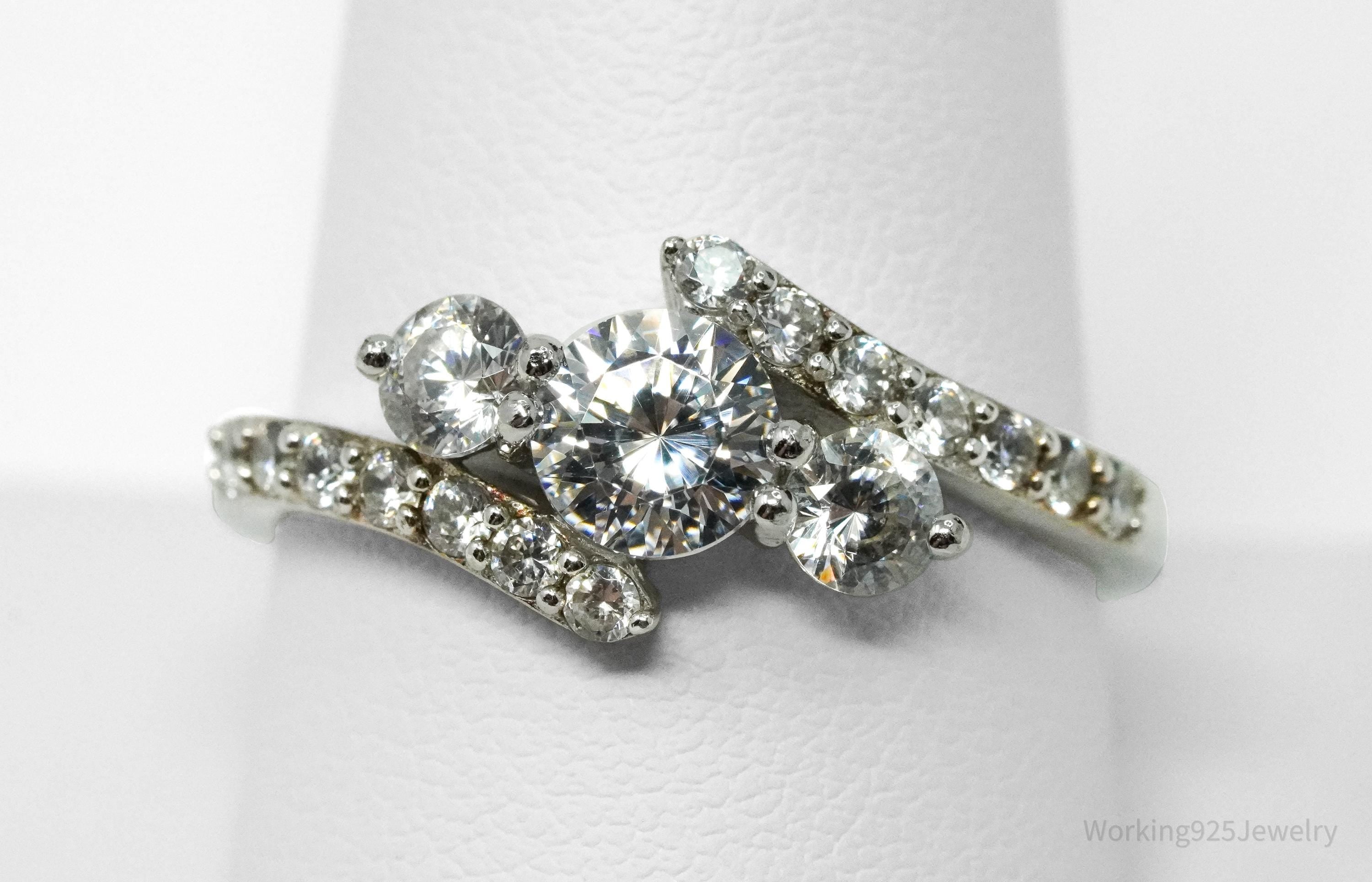 Vintage Cubic Zirconia Sterling Silver Statement Ring - Size 10