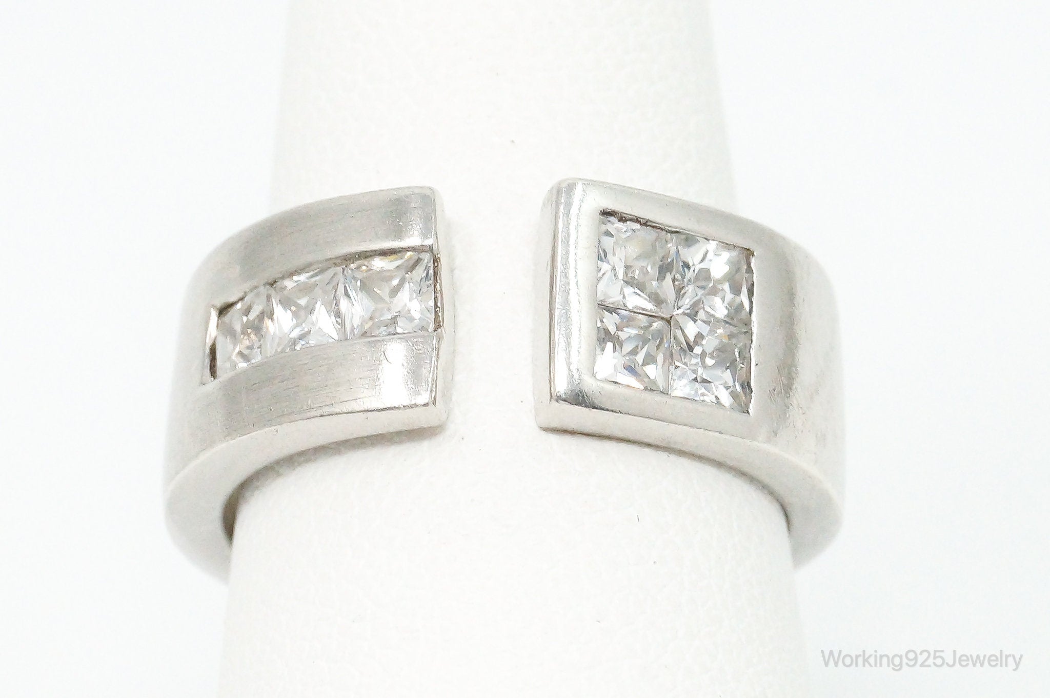 Vintage Cubic Zirconia Sterling Silver Ring Size 7.75 Adjustable