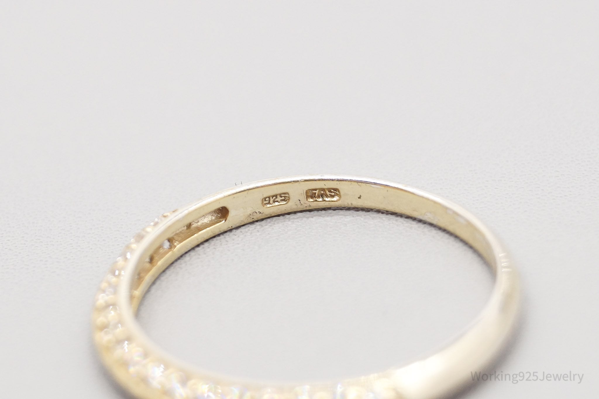 Vintage Cubic Zirconia Gold Vermeil Sterling Silver Band Ring - Size 10