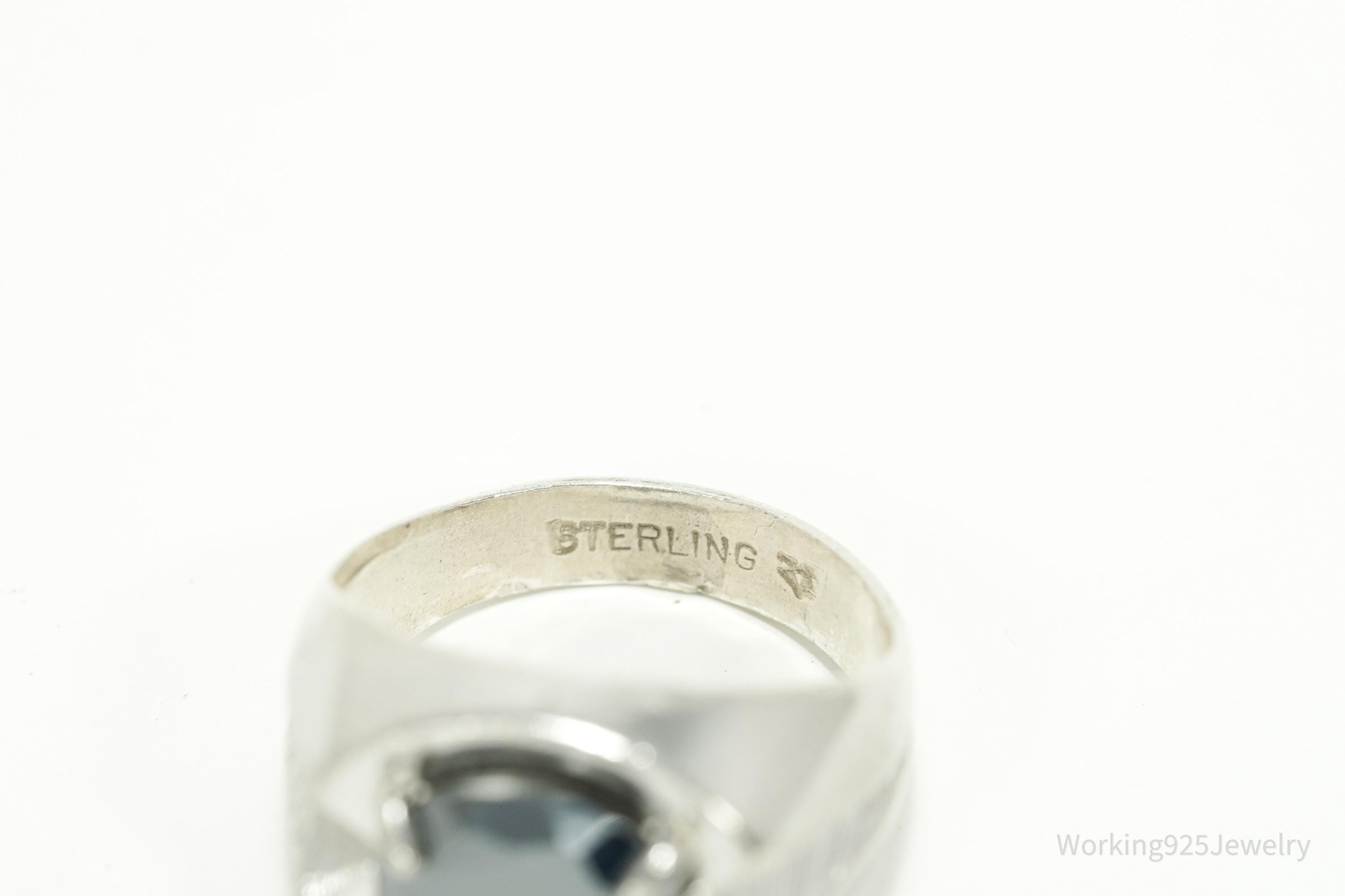 Vintage MCM Vargas Mfg. Co. Hematite Sterling Silver Ring - Size 7