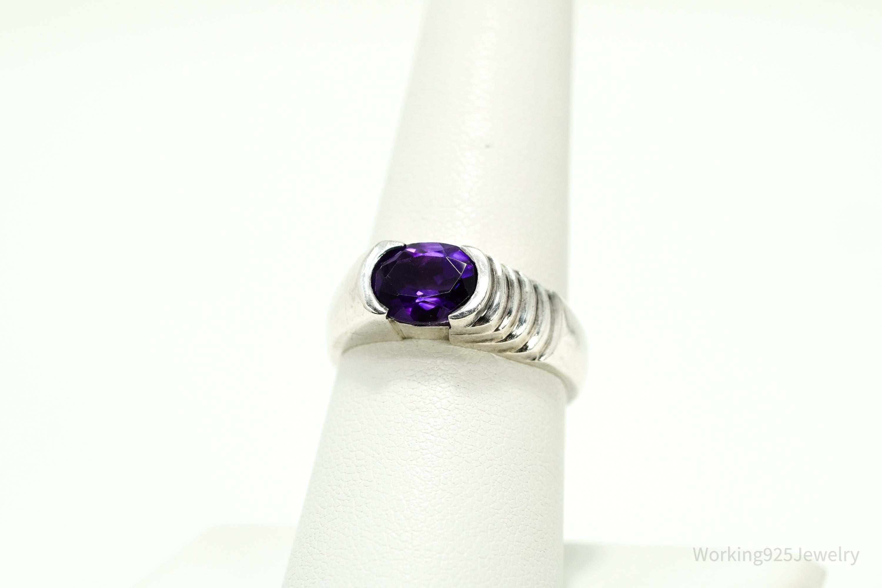 Vintage Purple Amethyst Sterling Silver Ring - Size 7.75