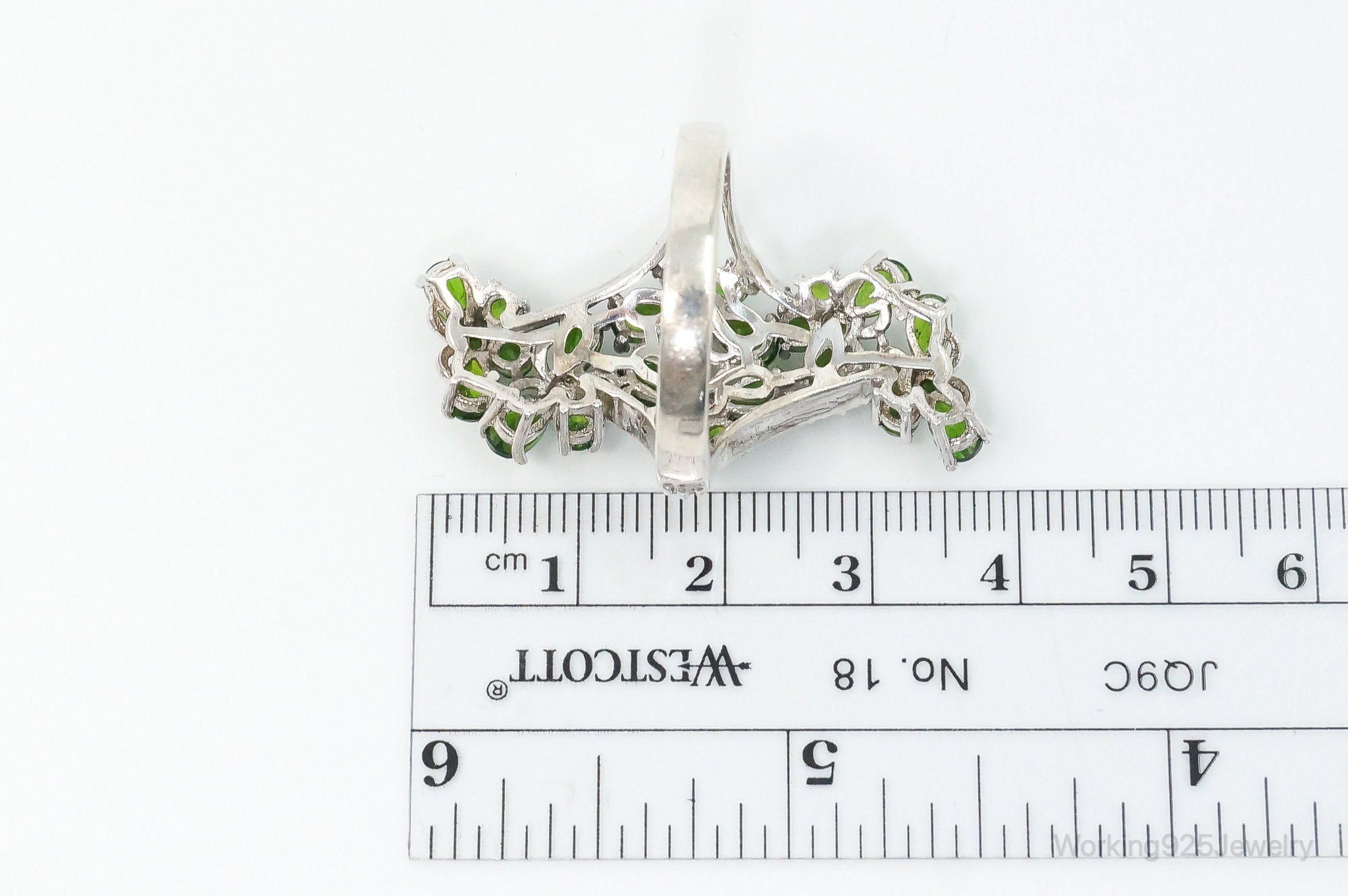 Vintage Long Peridot Butterflies Sterling Silver Ring - Size 10