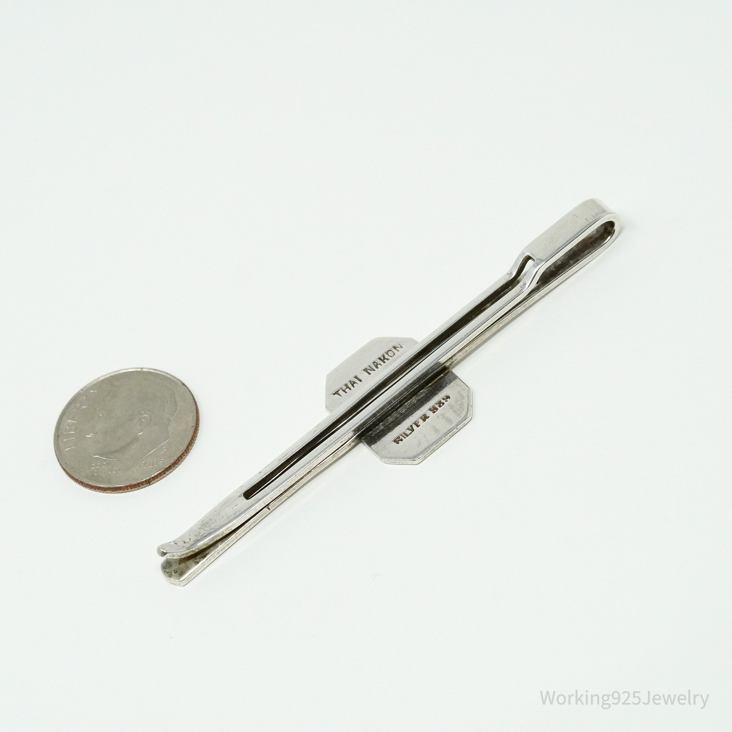 Vintage SIAM Thai Nakon Black Enamel Silver Tie Clip Or Barrette