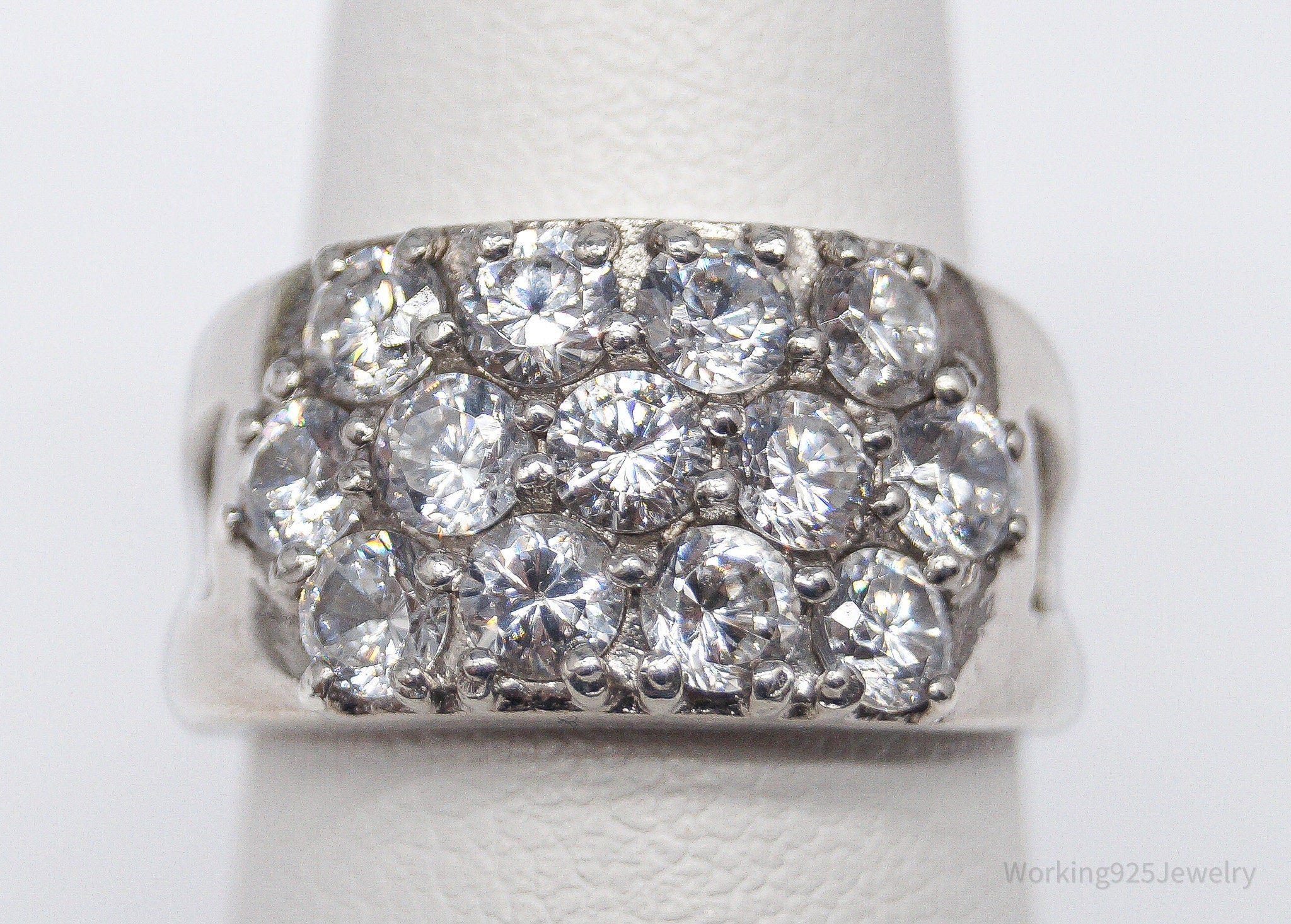 Vintage Cubic Zirconia Sterling Silver Band Ring - Size 6.75