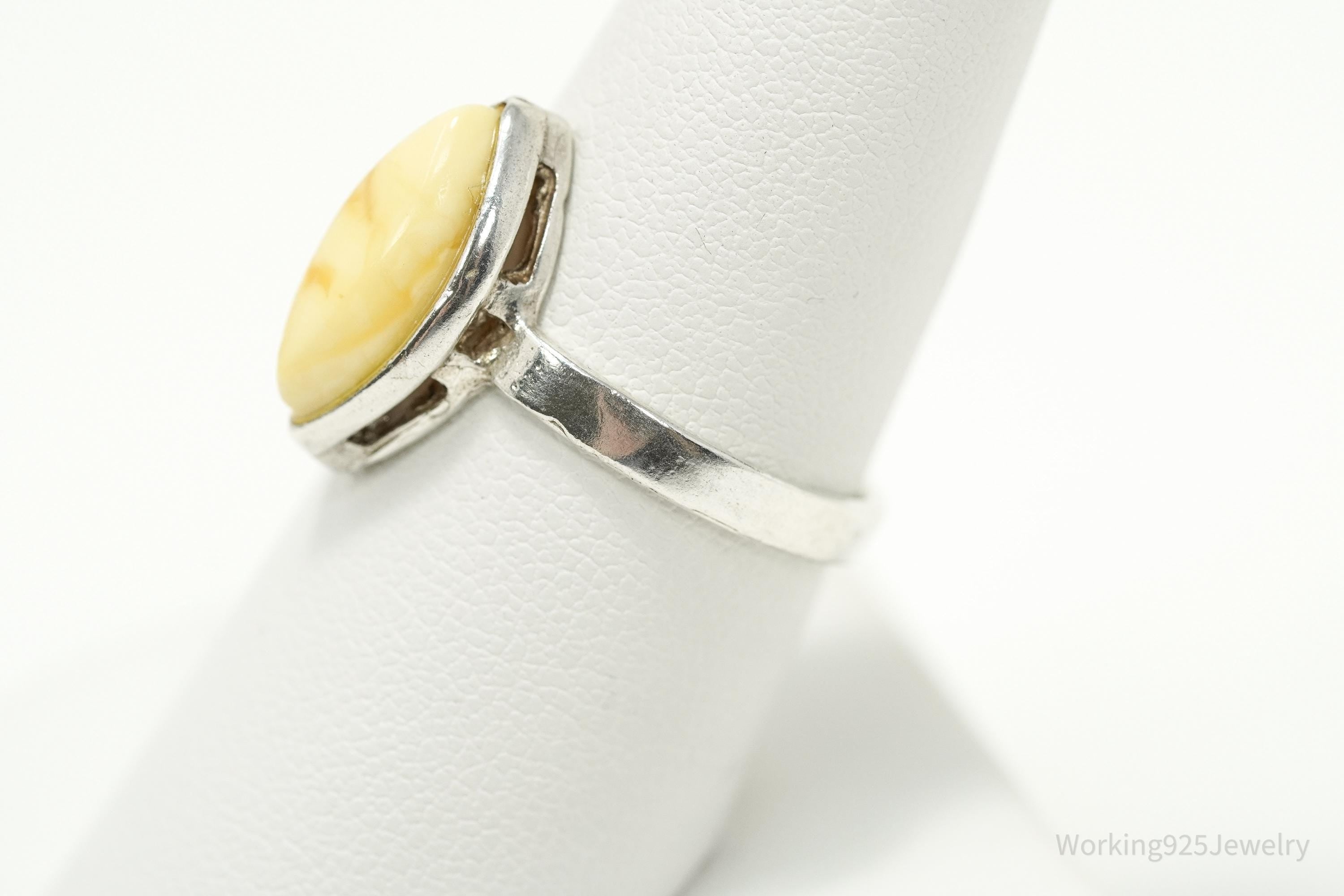 Vintage Yellow Amber Sterling Silver Ring - Size 8