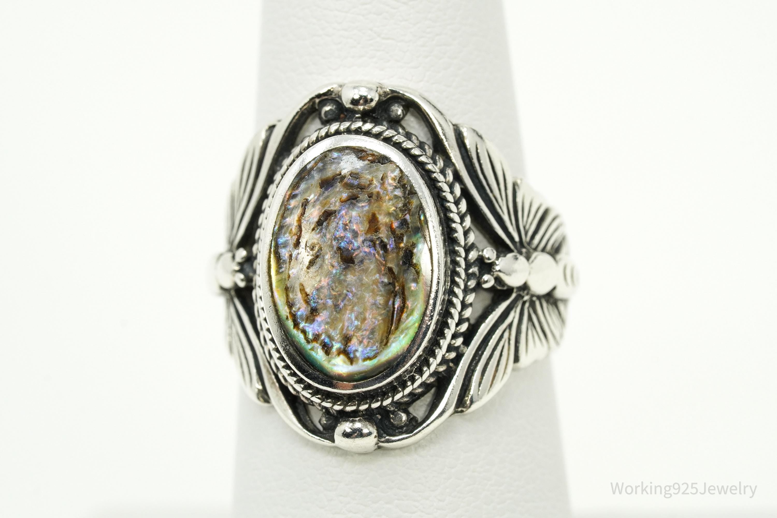 Vintage Paua Abalone Shell Sterling Silver Ring - Size 6.75