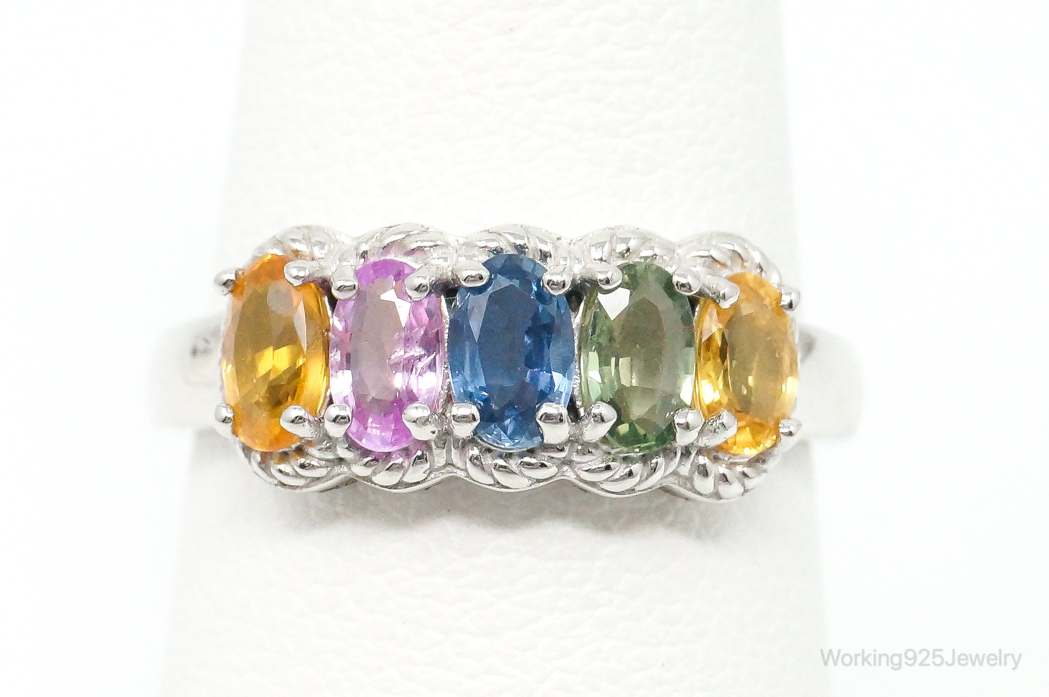 Vintage Rainbow Topaz Citrine Tourmaline Sterling Silver Ring Size 7