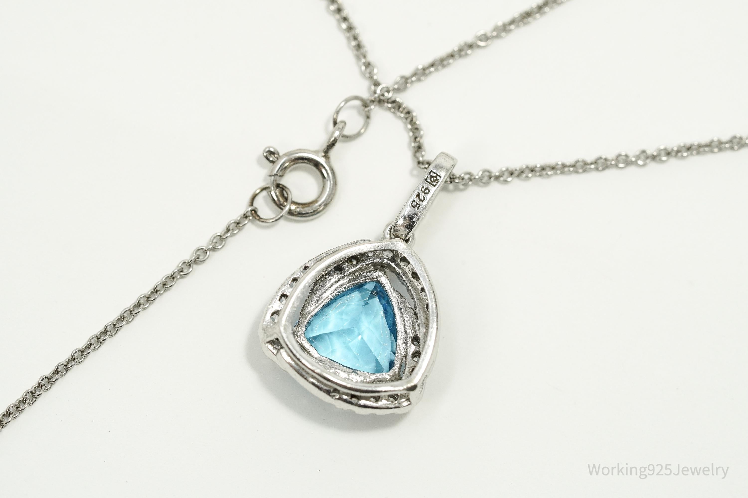 Vintage Blue Topaz & Cubic Zirconia Sterling Silver Necklace 18"