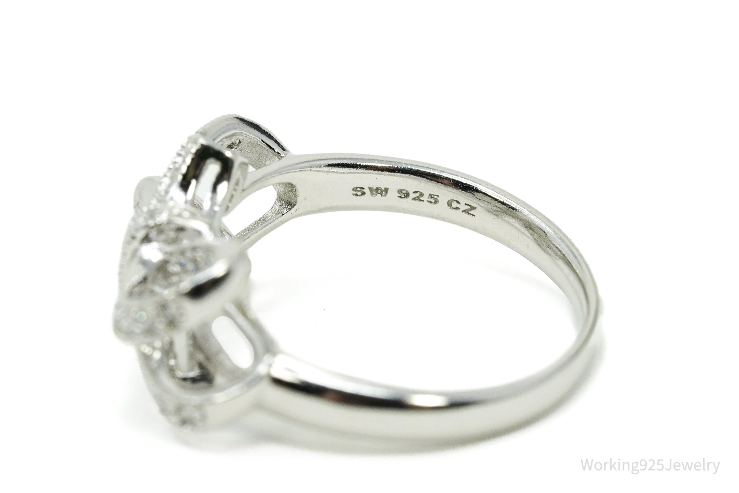 Vintage Cubic Zirconia Bow Sterling Silver Ring - Size 8.75