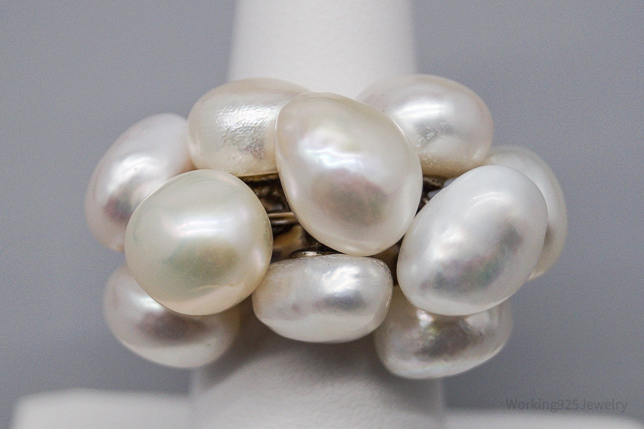 Vintage Pearl Cluster Sterling Silver Ring - Size 7