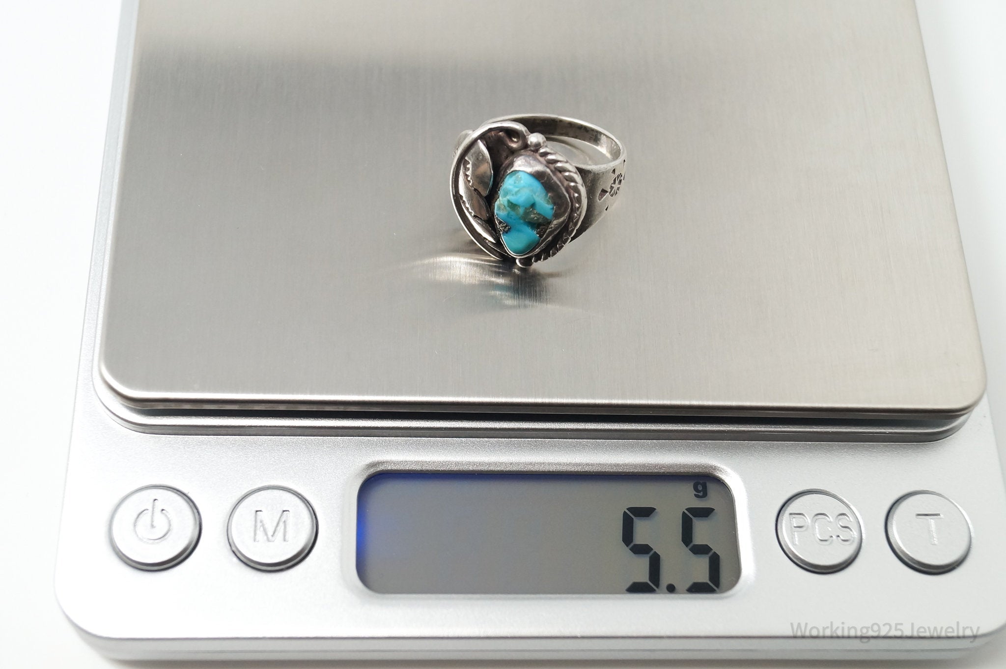 Vtg Handmade Native American Turquoise Sterling Silver Ring - Sz 4.75