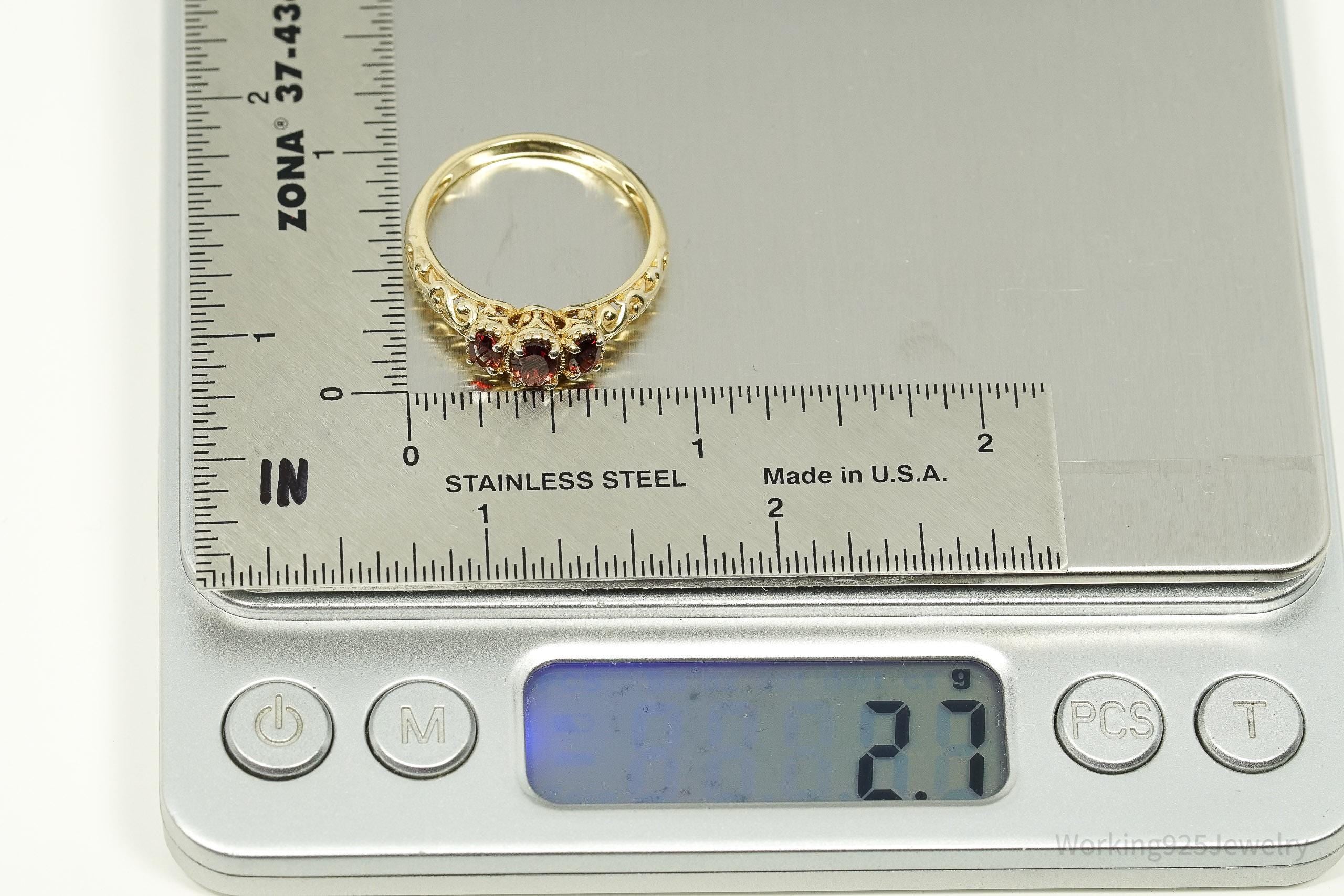 Vintage Garnet Gold Vermeil Sterling Silver Ring - Size 10.25